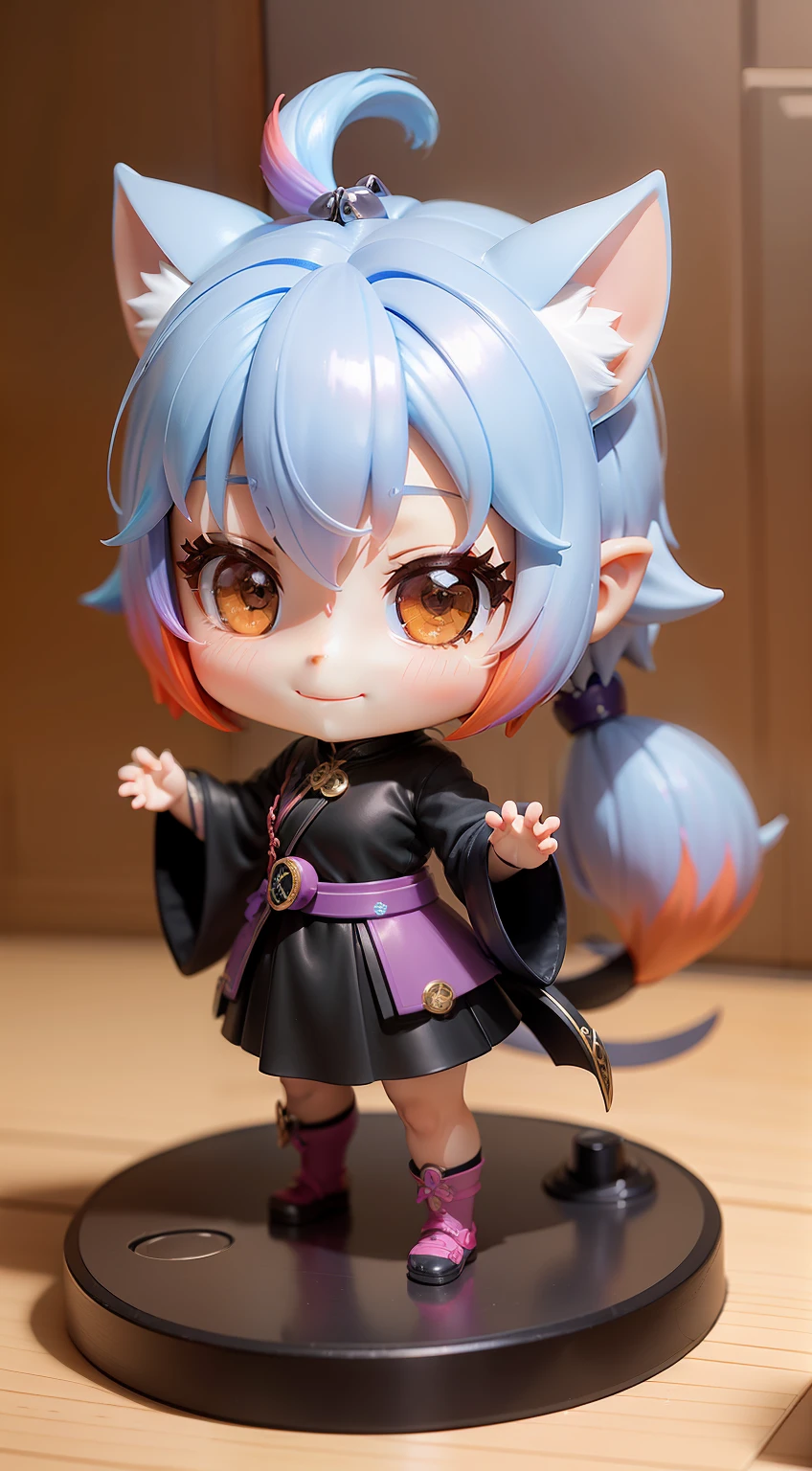 a beauty girl、Soio、super precision、accuracy、nendoroid、Chibi、Multicolored hair color、kawaii、Fantasia、Chemo-eared、tail、A smile
