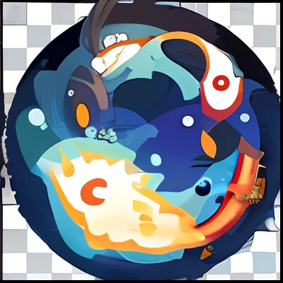 A circular icon,Two fish swim in the water, game icon asset, moon light fish eye illustrator, koi fish floating in space, Pisces, ( ( ( koi colors ) ) ), game icon stylized, [ Buble, Game icon, game assets, water elemental, mobile game asset, Water type,Xianxia