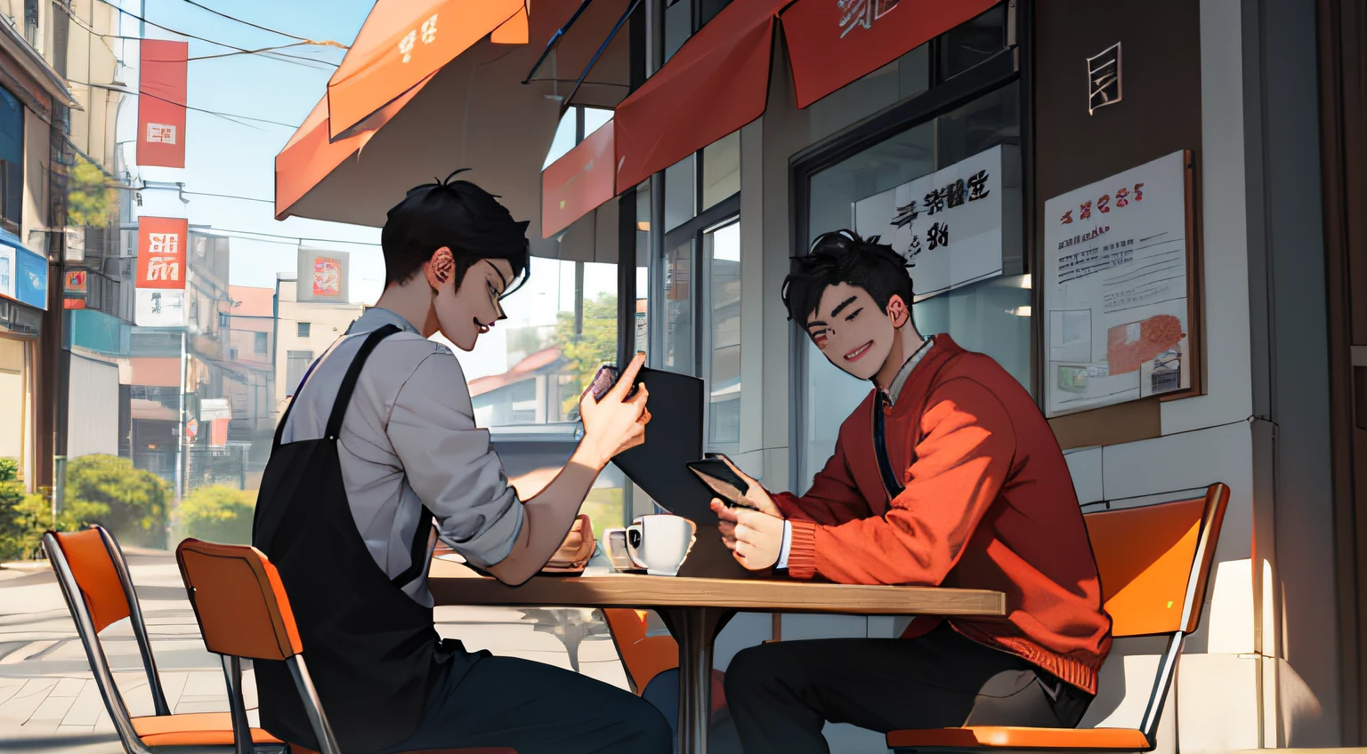 Sunny afternoon,Xiao Li and his friend Xiao Ming sat in a café and chatted,A boy replied with a smile,A boy frowned in confusion,Look at the credit card in your hand。