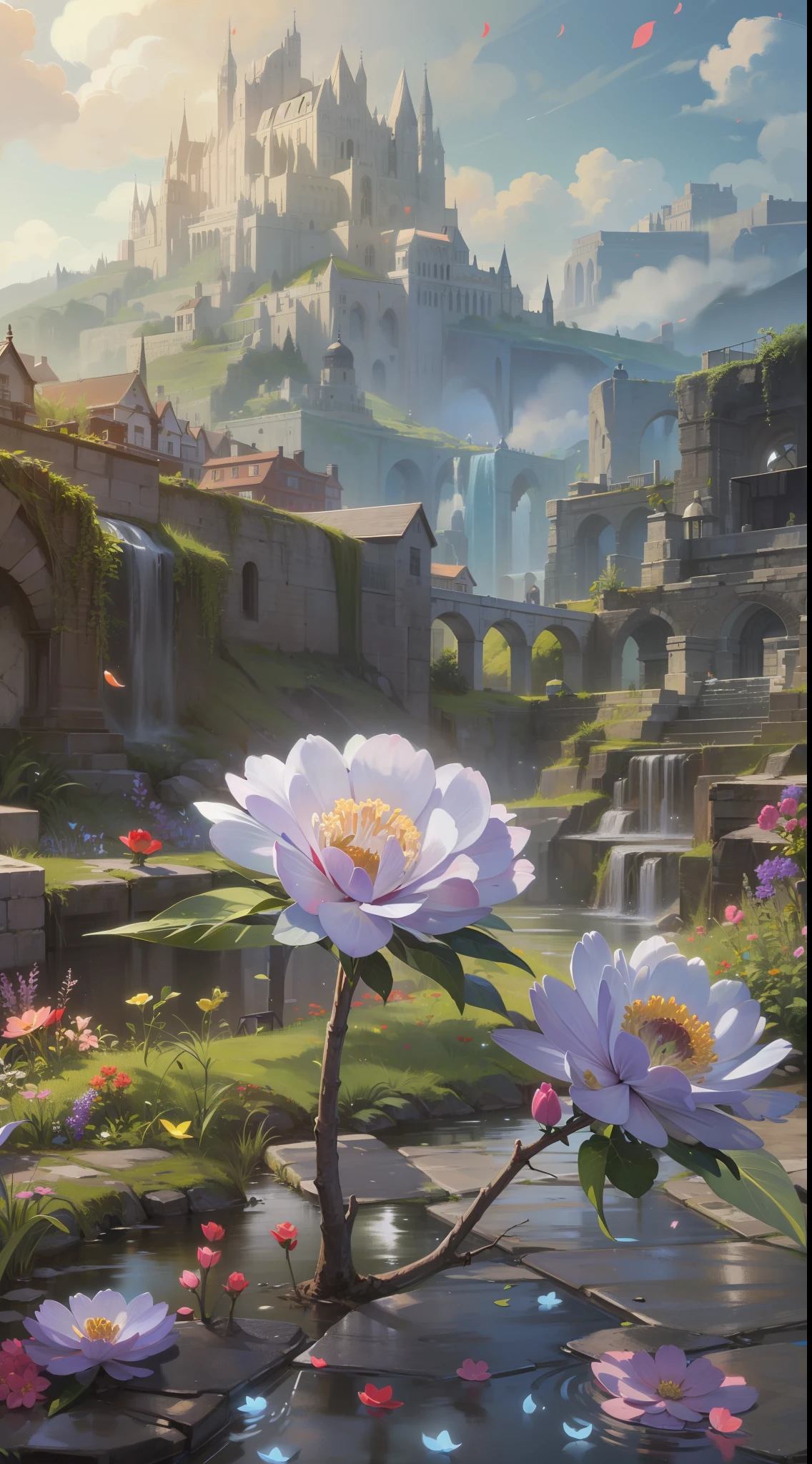 High quality High detail 8K ，Beautiful ，Flower language ，Beautiful poems，Art station rendering，Ultra-wide lens，High- sharpness