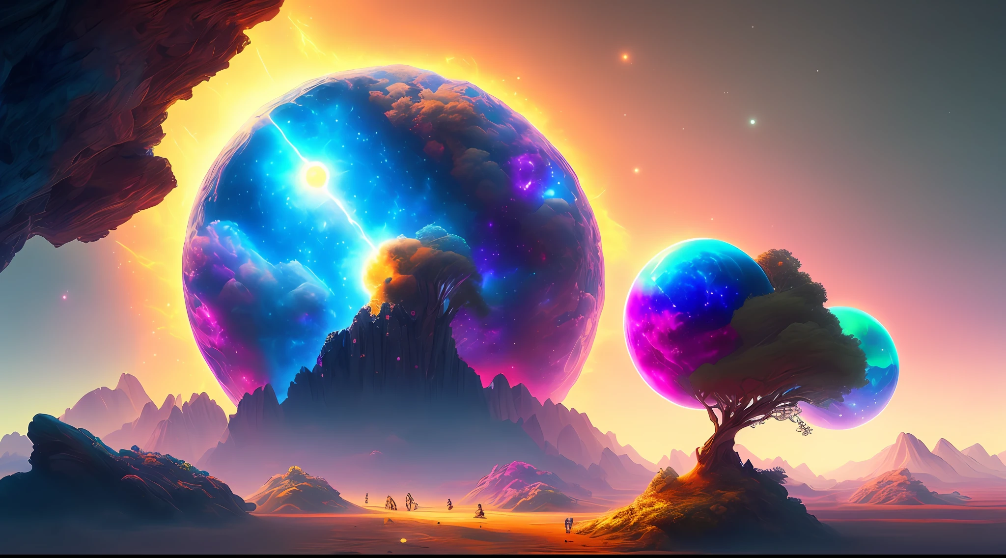 (beste-Qualit), (tmasterpiece), (Detailed:1.4), (Masterpiece, Best Quality:1.2), illustartion, 64k обои, Colorful, (portal:1.1), (Magical energy:1.1), outer space, Alien Planet, That's incredible, 64K HD, wide dynamic range, HDR,