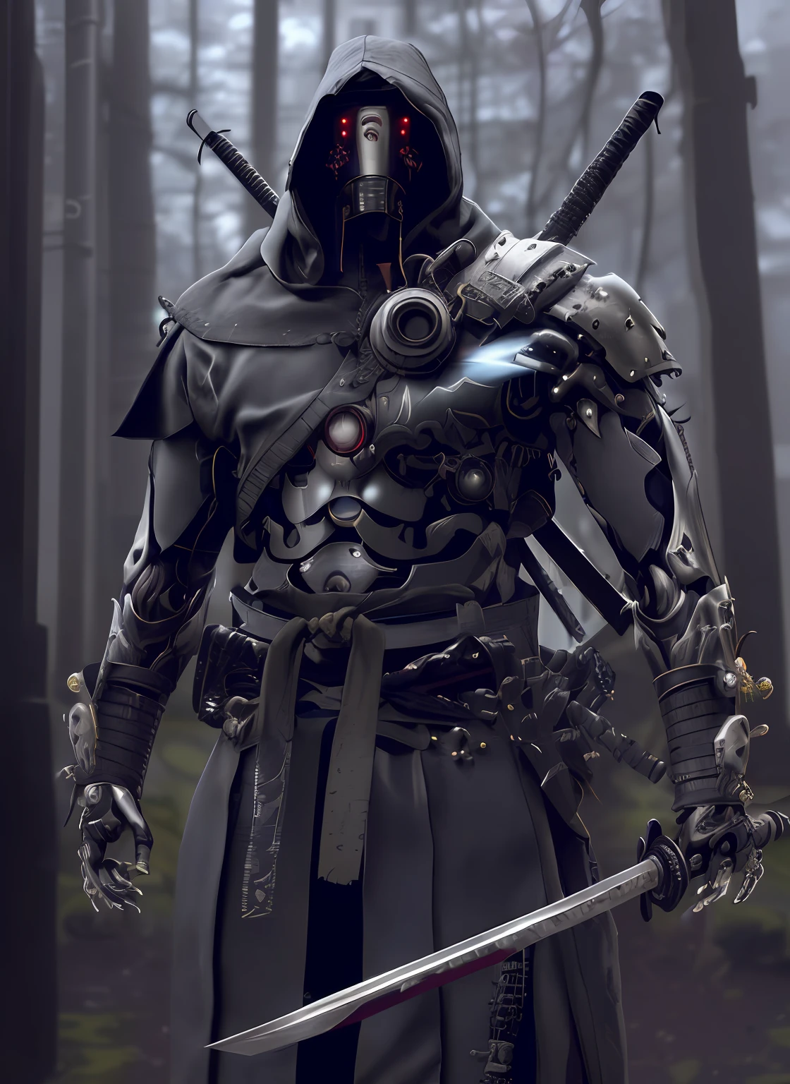 arafed man in a hooded jacket , cyborg samurai, cyberpunk samurai, bio - mechanical ninja samurai, cyborg ninja, very beautiful cyberpunk samurai, celtic and cyberpunk armor, portrait of a cyberpunk samurai, fantasy warrior , fantasy character octane render, demon samurai warrior, fantasy style 8 k octane render, demon samurai, urban samurai