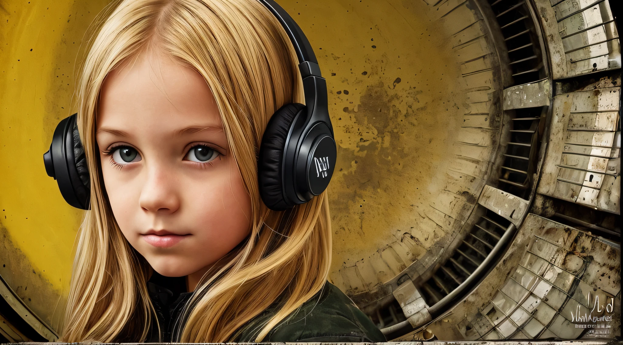 GIRL CHILD BLONDE HAIR, LONG, CLOSE UP, RUSSIAN STYLE HEADPHONES, BLACK FUR COAT, a closeup of a large pile of yellow barrels with radioactive symbols, nuclear waste, radioactive wastelands, toxic waste, radioactive particles, nuclear wastelands, radioactive, uranium, nuclear, nuclear fallout, post-nuclear, nuclear fashion, post-nuclear fallout, nuclear energy, future of nuclear energy, nuclear, nuclear art, nuclear reactor, nuclear energy, radiation, toxicity, contaminated