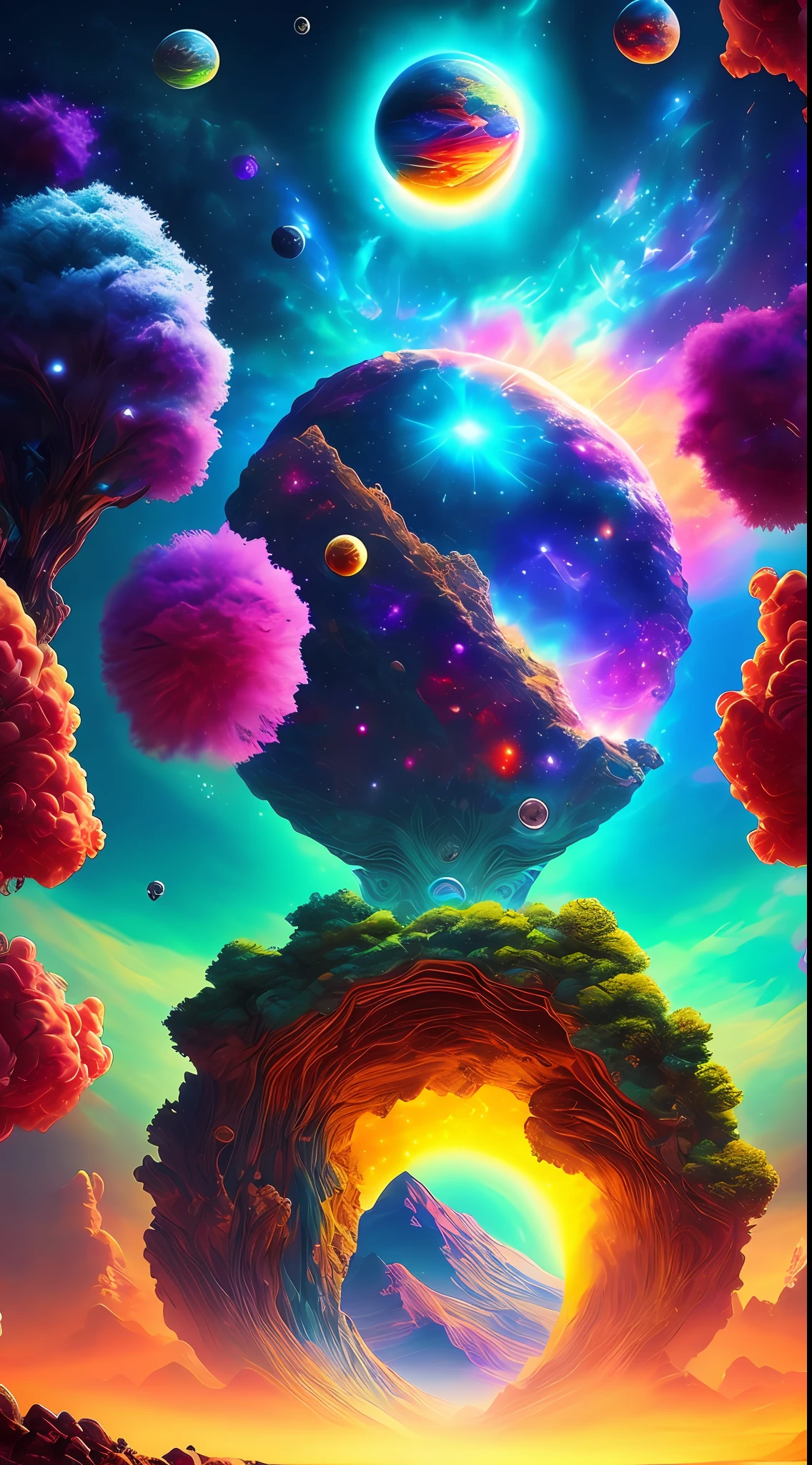 (beste-Qualit), (tmasterpiece), (Detailed:1.4), (Masterpiece, Best Quality:1.2), illustartion, 64k обои, Colorful, (portal:1.1), (Magical energy:1.1), outer space, Alien Planet, That's incredible, 64K HD, wide dynamic range, HDR,