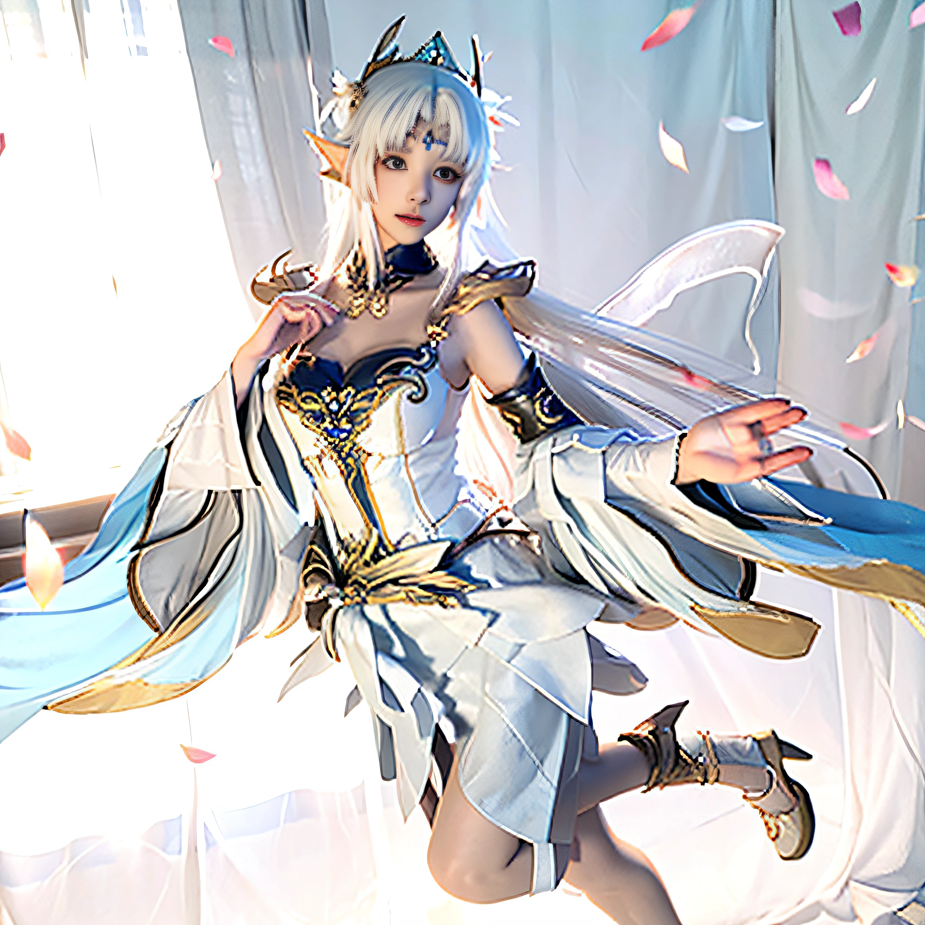 Gao Mo - the stylistic image of a woman in a white dress and holding a sword, render of april, from bravely default ii, stunning 3d render of a fairy, highly detailed character, astral fairy, render of mirabel madrigal, lunar themed attire, full-body xianxia, hyper-detailed fantasy character, lineage 2 revolution style, a stunning young ethereal figure