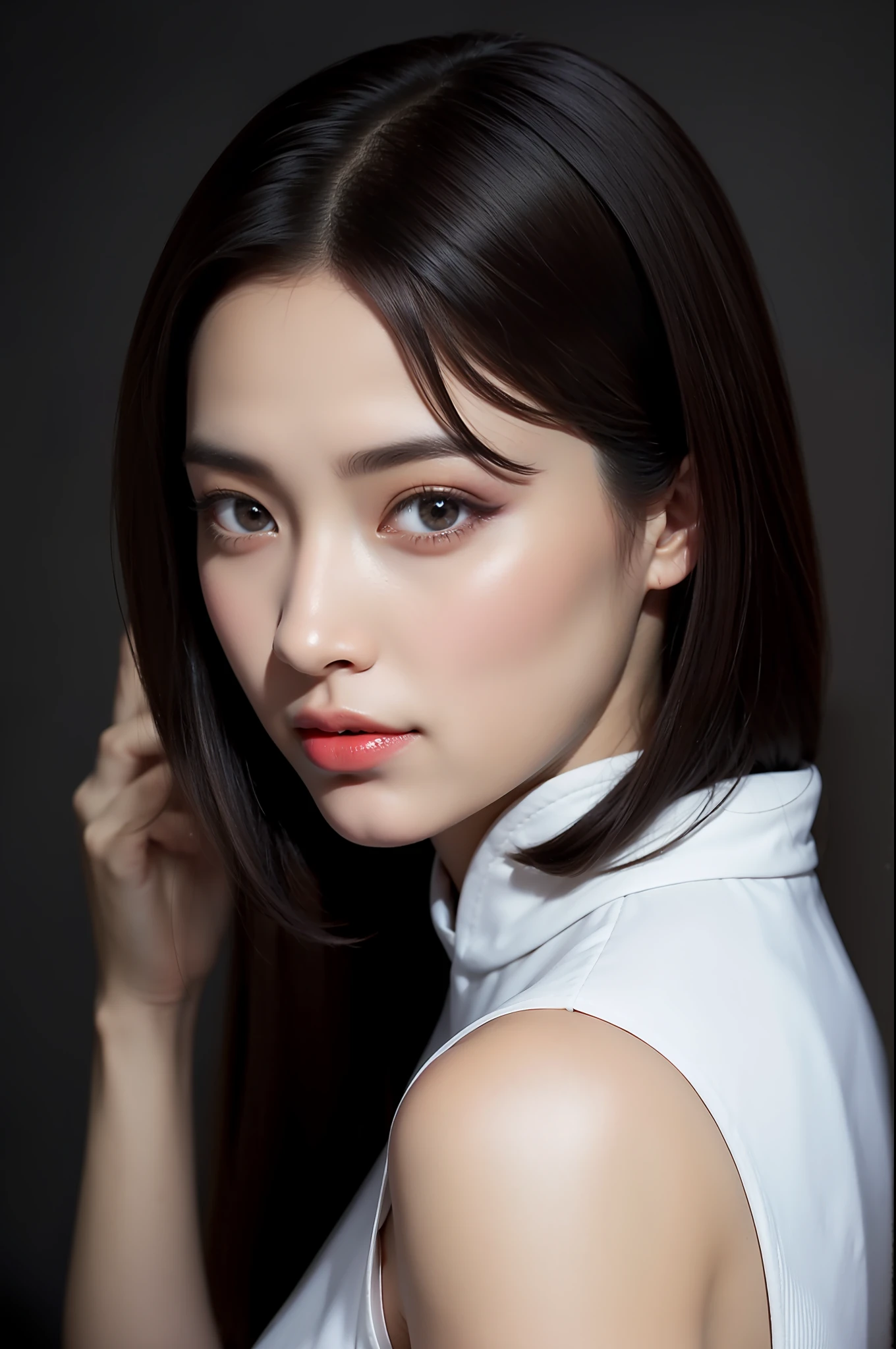 (White printed cheongsam),Tight cheongsam,Slim cheongsam,1个Giant Breast Girl,Stunning beauty,(Behind the arm:1.1),(realisticlying:1.7),((best qualtiy)),absurderes,(超高分辨率),(realisticlying:1.6),realisticlying,rendering by octane,(Hyper-realistic:1.2),(photo-realistic face:1.2),(8K),(4K),(tmasterpiece),(realistic skin textures),(illustratio,cinmatic lighting,the wallpaper),(beautidful eyes:1.2),(s the perfect face))),(adolable),(standing on your feet),(brunette color hair),黑The eye,Redlip,(exteriors),