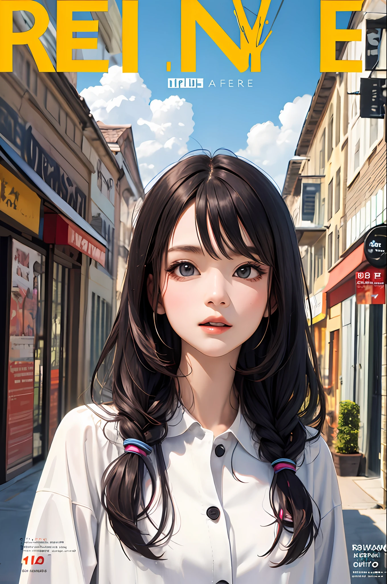 Masterpiece, Best quality, spring outfit, Colorful hair,  Outdoor, MagazineCover ,Upper body,