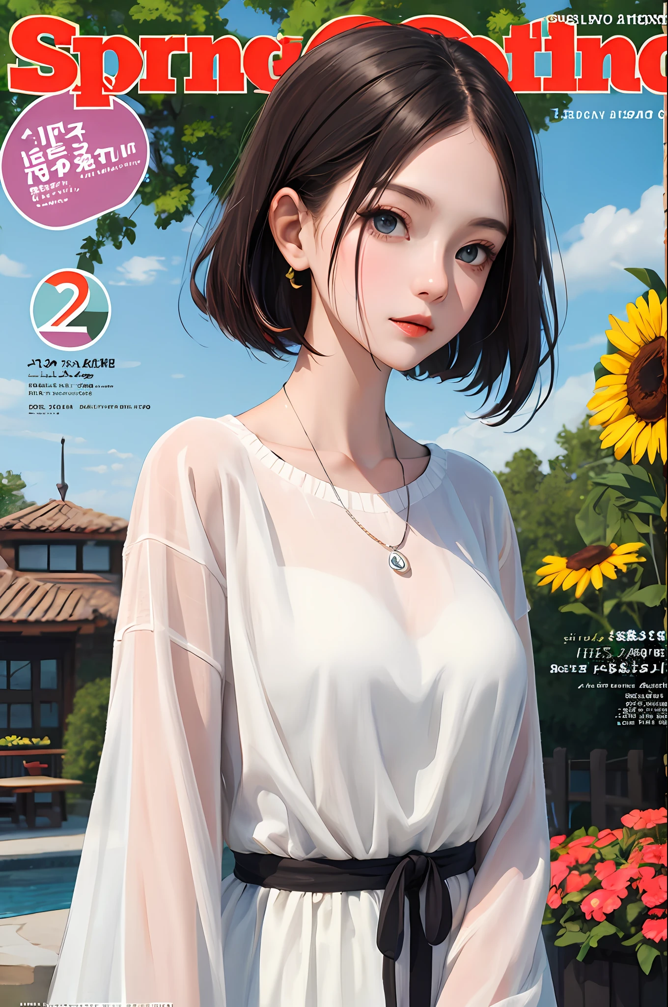 Masterpiece, Best quality, spring outfit, Colorful hair,  Outdoor, MagazineCover ,Upper body,