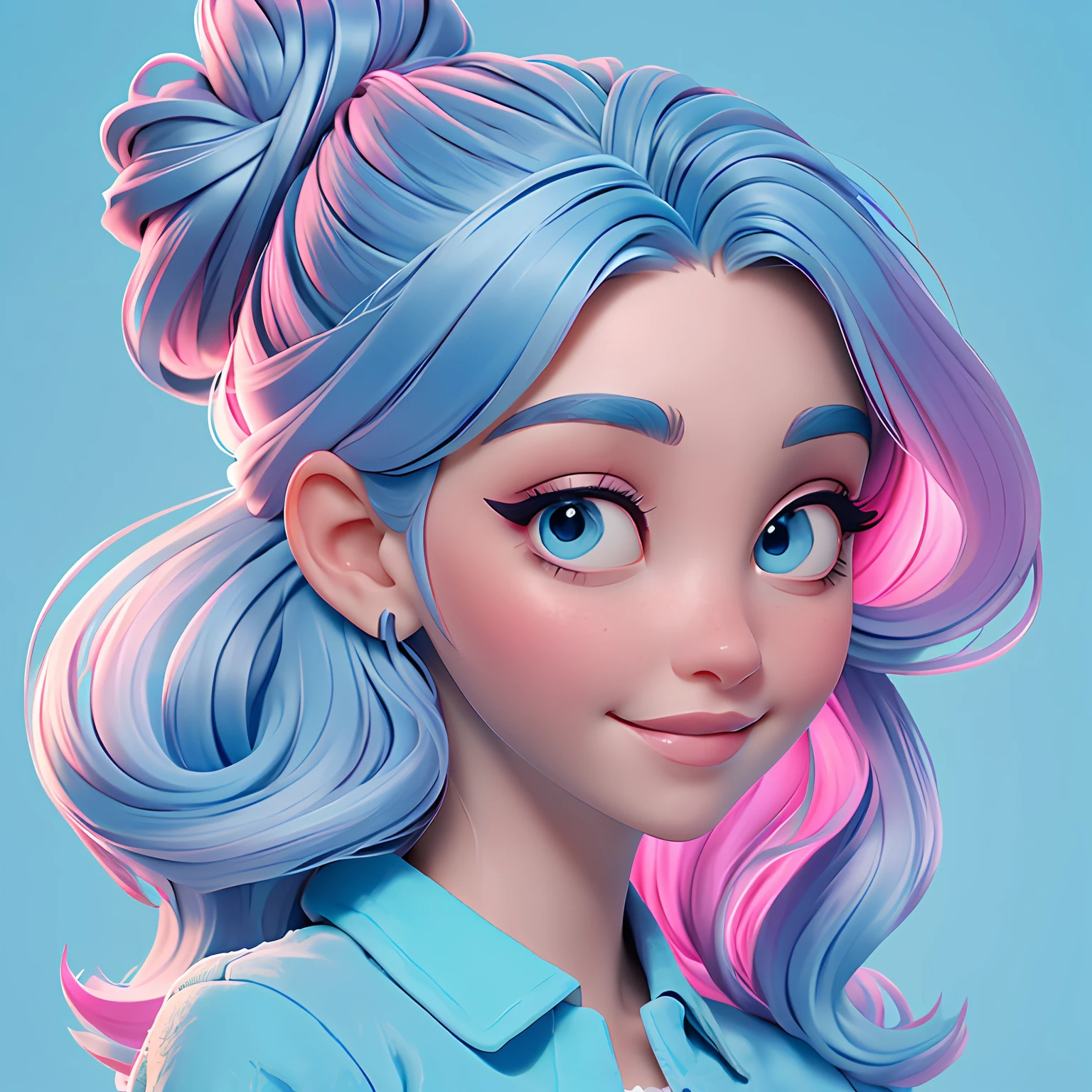 A close up of a girl with pink and blue hair - SeaArt AI