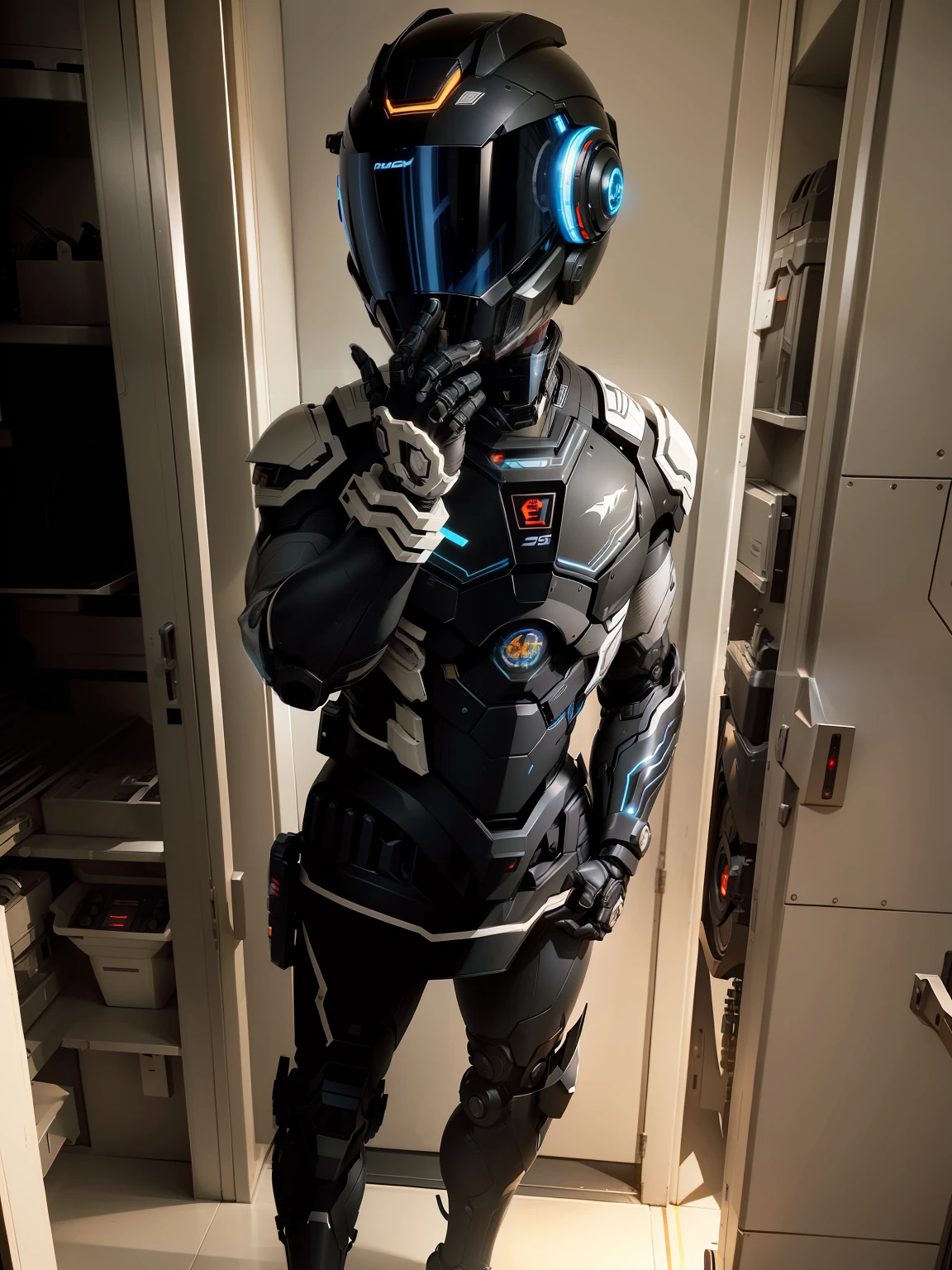 Handsome network, Handsome warrior, Full body mecha,Information mechanical motorcycle,High-tech black high-tech helmet,Nousr, Biomechanicals, MSHN Robot Man,High-tech helmet,hyper realisitc, Steel, Complex design, insanely details, finely detailled, Extremely clear lines, cinmatic lighting, photograph realistic, A detailed masterpiece