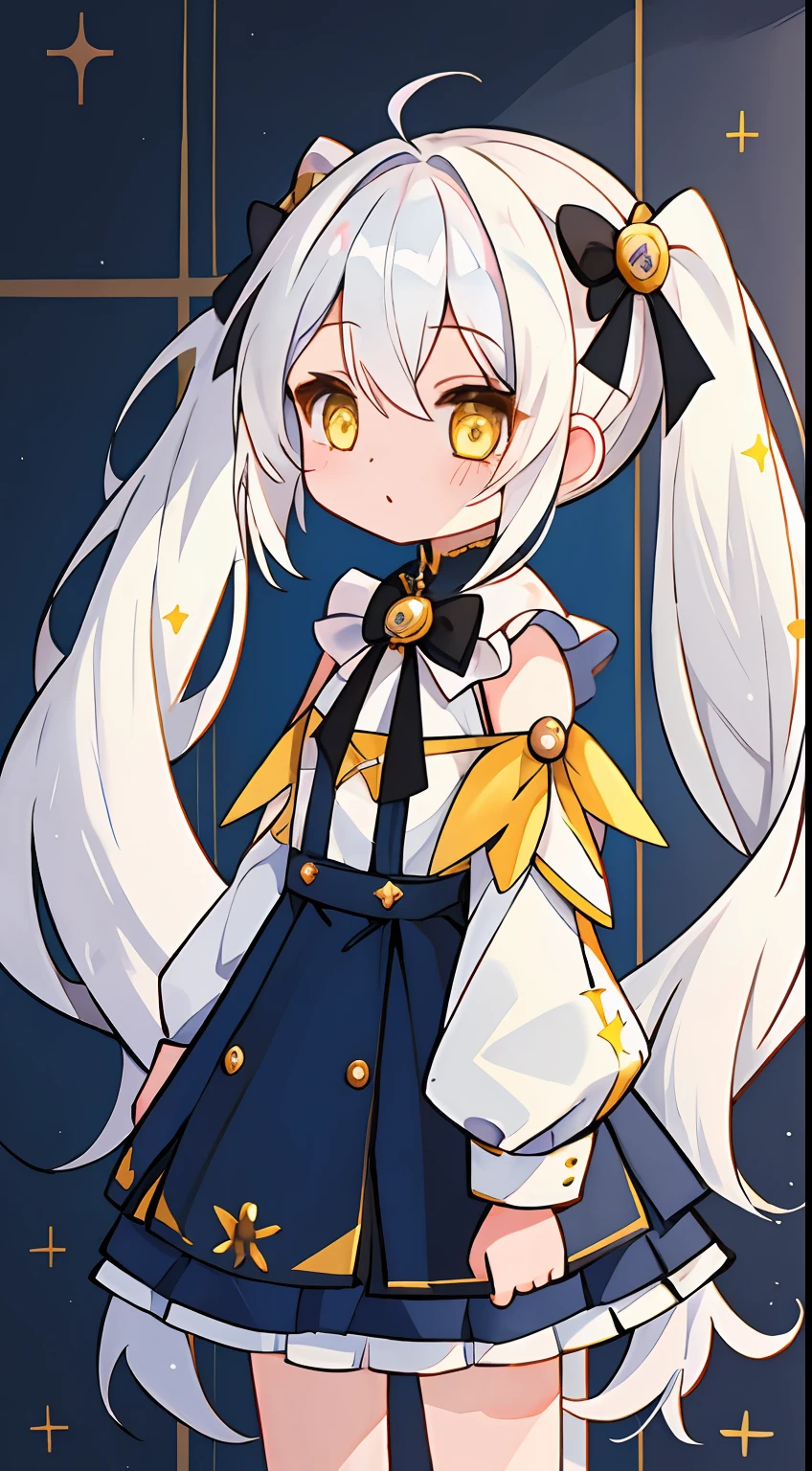 One Girl、white hair、yellow eyes、cute little、Twin-tailed、High twin tails、masterpiece、Top image quality、top-quality、Shoulder Length Clothing、a very cute