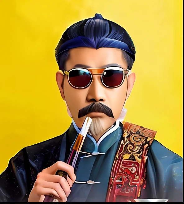 Draw a man with a beard and mustache holding a pencil, chinese artist, Ancient sword, inspired by Xie Huan, artist unknown, inspired by Chen Daofu, inspired by Hu Zao, Inspired by Cao Zhibai, Inspired by Liu Jue, inspired by Cao Buxing, inspired by Wu Bin, bo xun ling, hua cheng