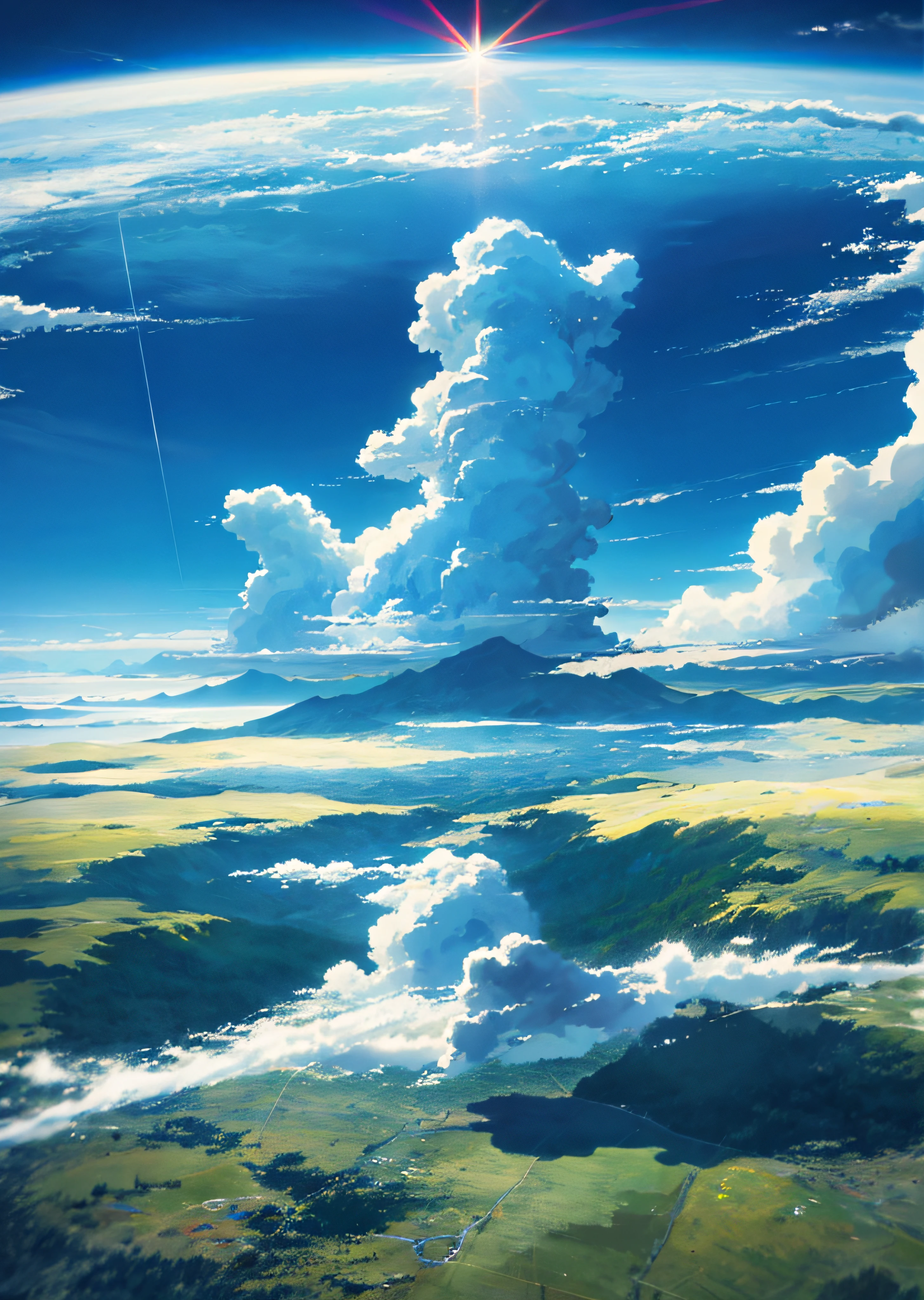 Vast sky, beautiful skyline, large grassland, moving visual effects, hanging north star, colorful natural light.