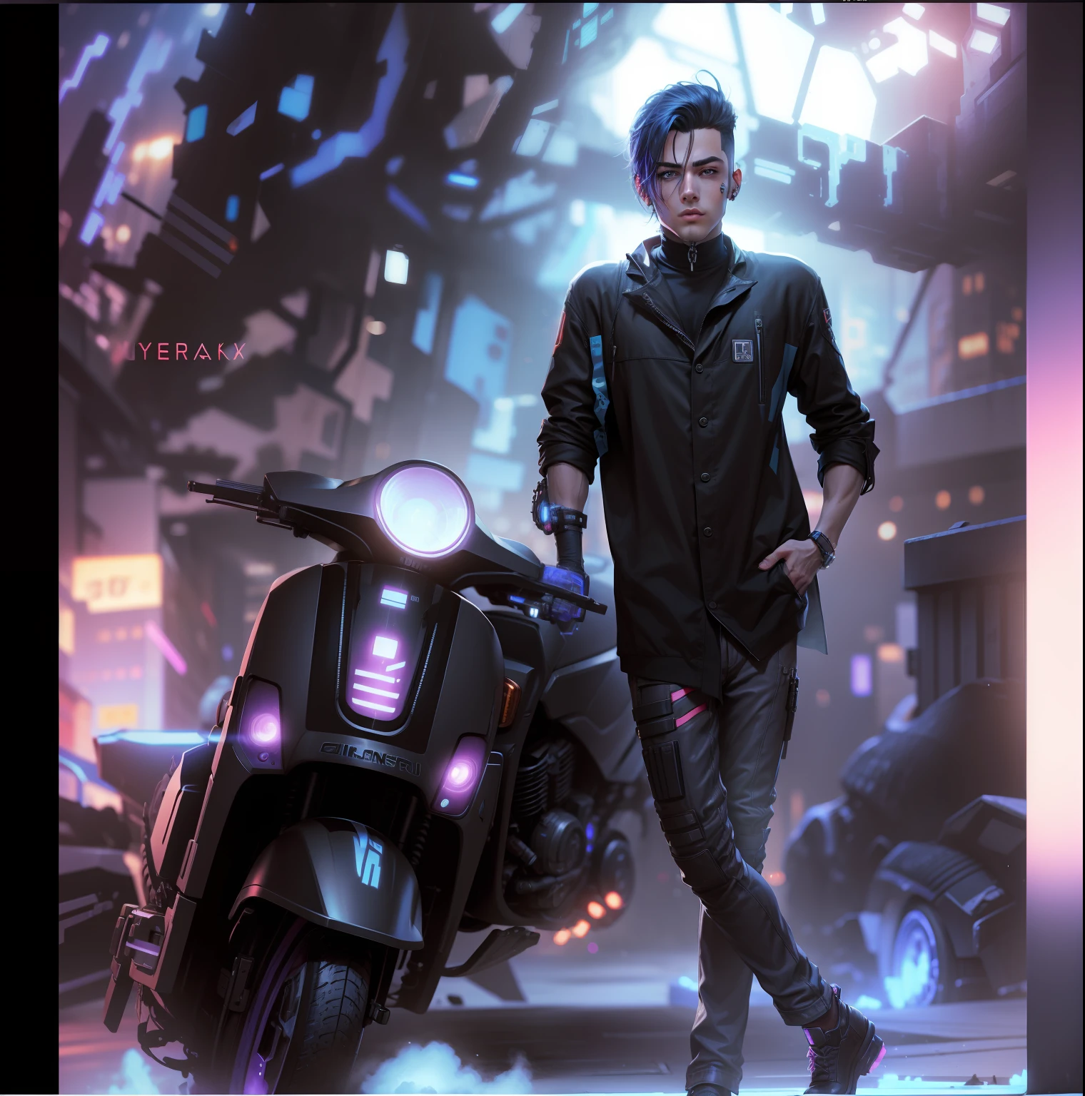 Change backgrounds, cyberpunk handsome boy realistic, 8k ultra realistic