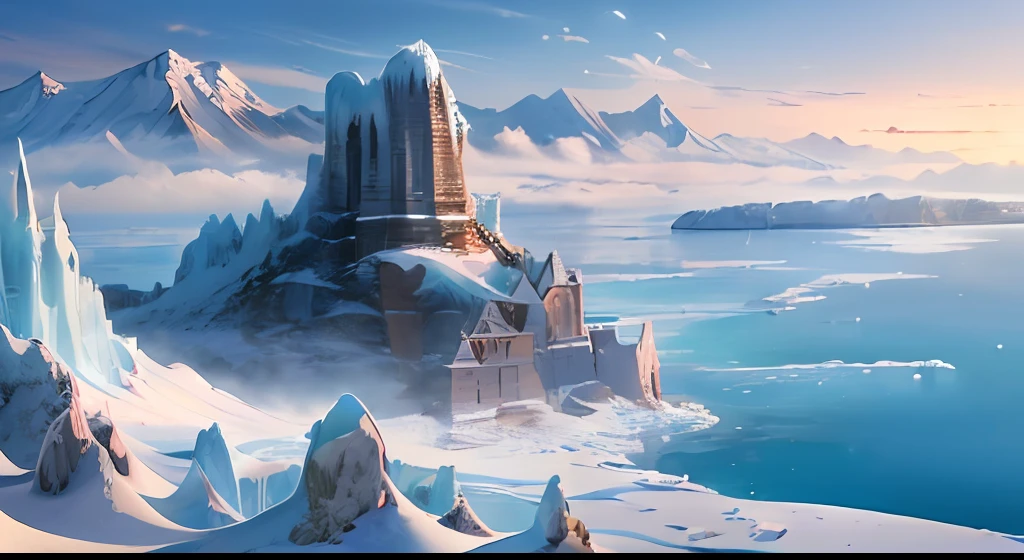 (masterpiece:1.3),illustration:1.0,(shadow:1.0), night，
(clear,shiny:1.0),best quality,ultra-detailed,
(A beautiful painting of summer baikal, ice castles on islands by Brent Rombouts and Zihan Ye, ice mountains in the distance, Trending on artstation.)