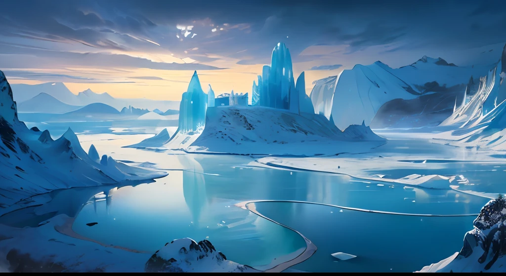 (masterpiece:1.3),illustration:1.0,(shadow:1.0), night，
(clear,shiny:1.0),best quality,ultra-detailed,
(A beautiful painting of summer baikal, ice castles on islands by Brent Rombouts and Zihan Ye, ice mountains in the distance, Trending on artstation.)