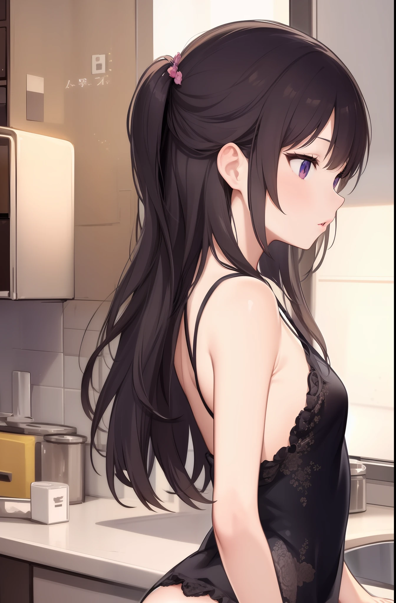 Anime girl in black dress standing in kitchen, Seductive Anime Girl, anime moe art style, charming anime girls, Beautiful anime girl, beautiful alluring anime , Smooth Anime CG Art, beautiful anime girl squatting, Cute anime girl, beautiful alluring anime woman, Fine details. girls' frontline, Anime Girl, pretty anime girl, an anime girl