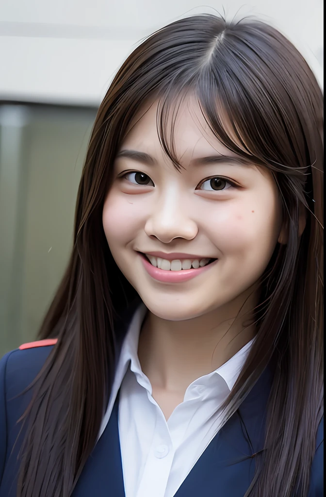 (8K), (Best Quality: 1.2), (Realistic), (Photorealistic: 1.37), Ultra High Definition, 1 Girl, Cute, Smile, Closed Mouth, Beautiful Details, Beautiful Nose, Full Body, Wet Hair, Colossal Dalsefo, Pork, School Uniform, Thighs
