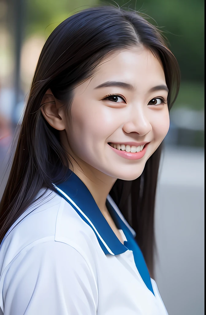 (8K), (Best Quality: 1.2), (Realistic), (Photorealistic: 1.37), Ultra High Definition, 1 Girl, Cute, Smile, Closed Mouth, Beautiful Details, Beautiful Nose, Full Body, Wet Hair, Colossal Dalsefo, Pork, School Uniform, Thighs
