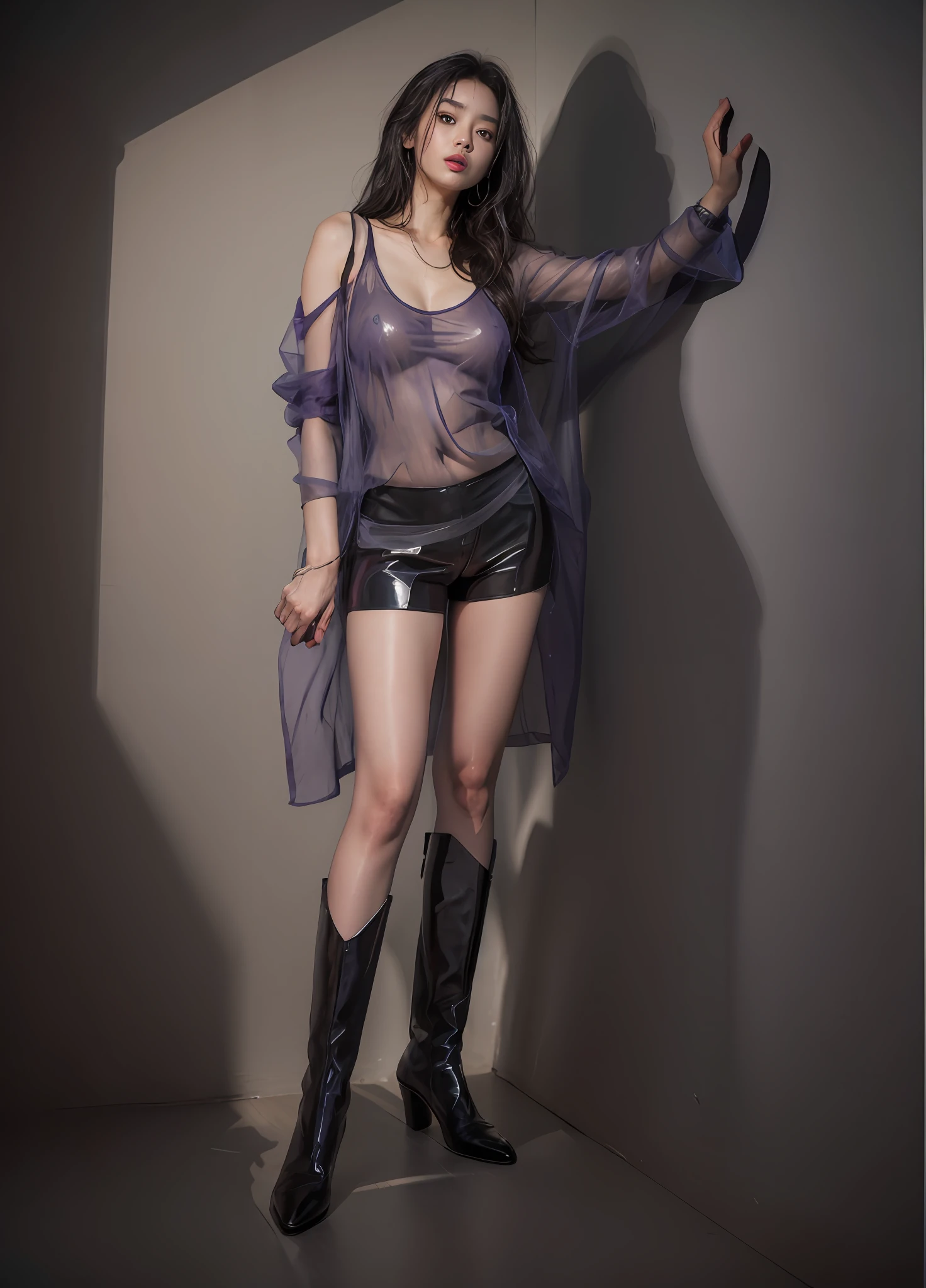 SuperiorQuality, tmasterpiece, 超高分辨率, (realisticlying: 1.4), RAW photogr, deep shading, Kizi, Classroom, The black shirt opens, Beautifully dressed, see-through transparent clothes, leg wide open,Color woman,Spread your legs,wistful look,Areola enlargement,Raised areola,Extremely cute,sweat leggs,Cute sexy,Expression flushing,Erotic expressions,Super erotic,wistful look,Flushing on the face,Soaked transparent shirt,The expression of the actor,Gray-purple transparent stockings ,Soaked gray-purple stockings,(full bodyesbian:1.1),A high resolution, 8K, Masterpiece, hyper HD, Textured skin, Super detail,perfect bodies,The golden ratio of figure