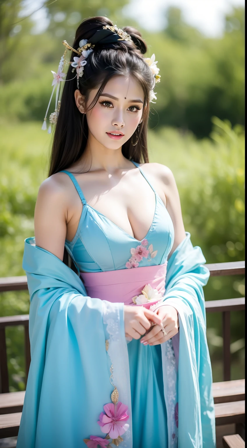 Fashion model  [[[[closeup cleavage]]]]obgasm]]]], [[[[co]], [[[[bshoulders]]]], perfect  eyes, Perfect iris，Perfect lips，perfect teeth，Perfect skin，Long face，Soft front light，hdr，Movie girl，Xianxia costume，Fairy style，Fluttering like a fairy，Lanterns，Bouquet in hand，（pastel colour：1.2）