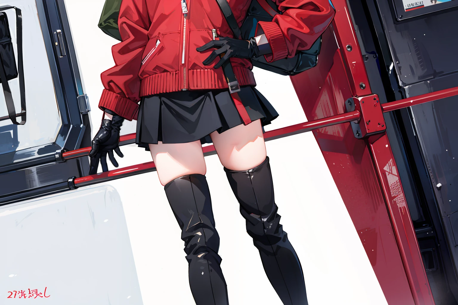 masterpiece, best quality, 8k uhd, smiling, kita, kitaikuyo, thigh high boots, full body, leather gloves, nice hands, winter clothes