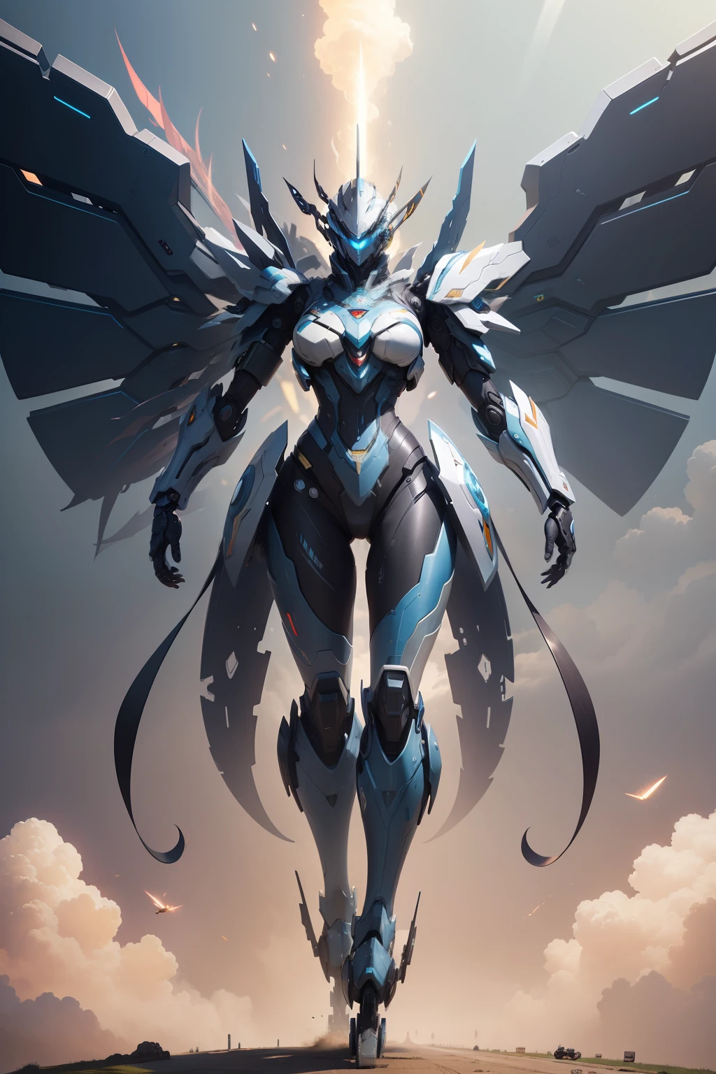 masterpiece、hight resolution、Fantastic、Dunbine、Servin、Dynamic mechanical life forms、huge robot、spread wings on the back,、Take off high、Beautiful figure、