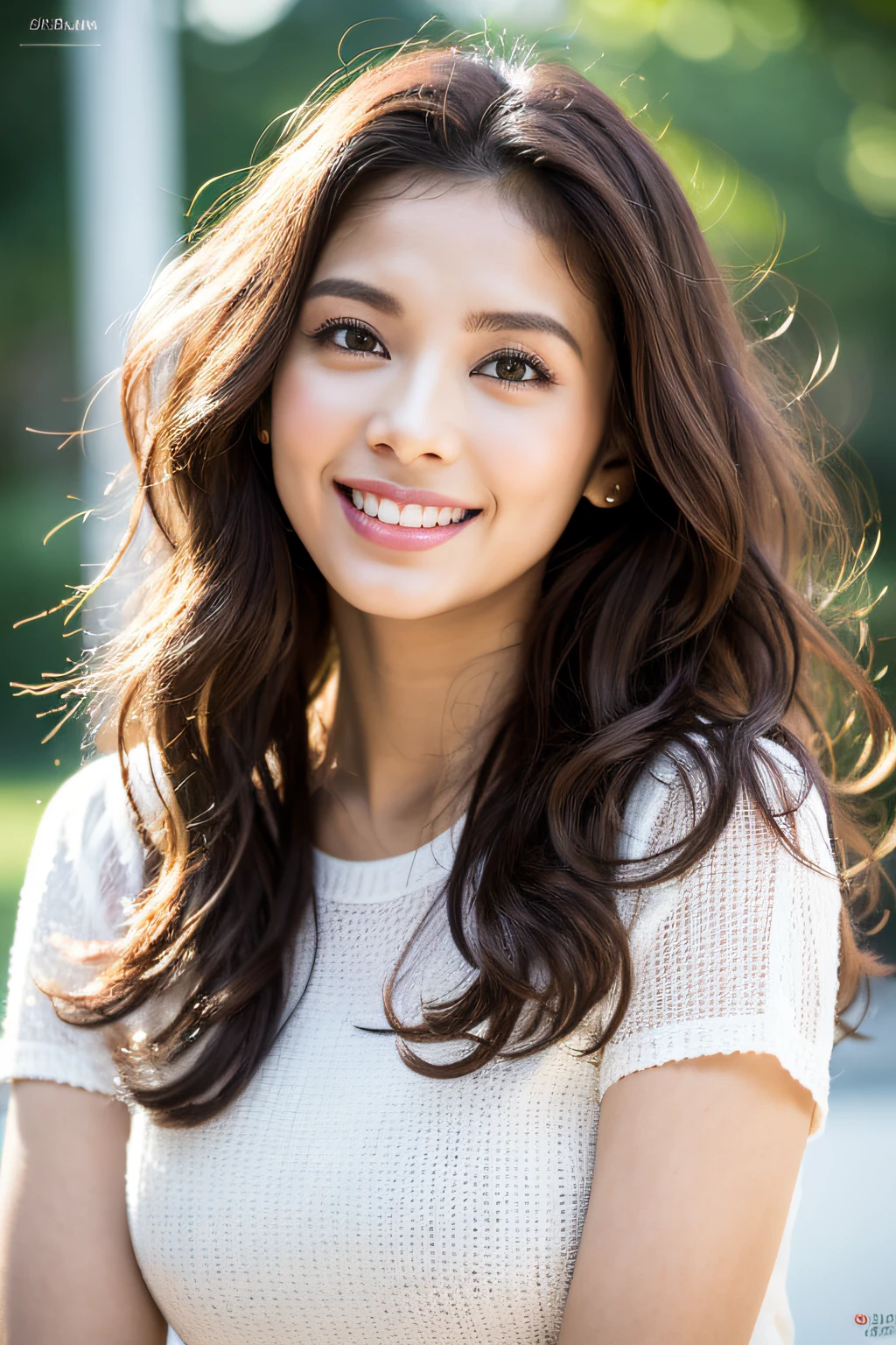 (8k, best quality, masterpiece, ultra high resolution: 1.2) Photo devuma Latina, brunette, curly hair, big eyes, (detailed_face), wide smile
