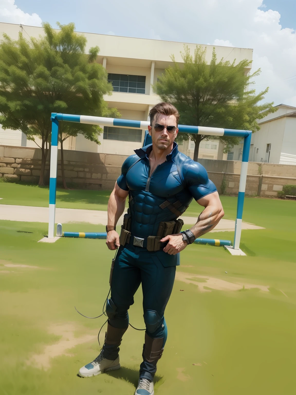 Change background to studio , caption america marvel character with shield, realistic look, keep face same