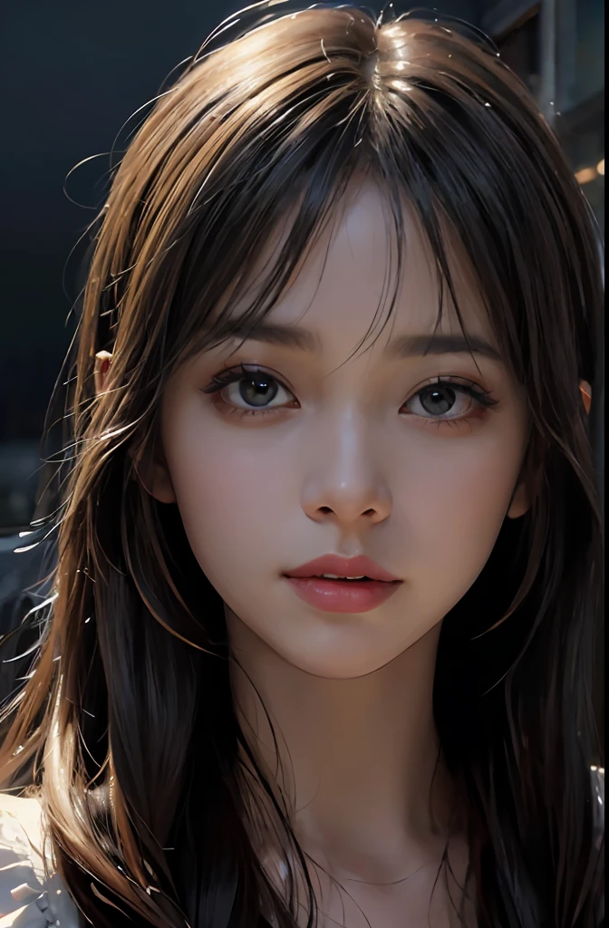 (Ultra Realistic), (Illustration), (Increased Resolution), (8K), (Extremely Detailed), (Best Illustration), (Beautiful and Detailed Eyes), (Best Quality), (Ultra Detailed), (Masterpiece ), ( wallpaper), (detailed face), solo, 1 girl, looking at viewer, fine details, detailed face, in the dark, deep shadows, low key, pureerosfaceace_v1, smiling, long hair, black shawl straight hair , 46 points oblique bangs