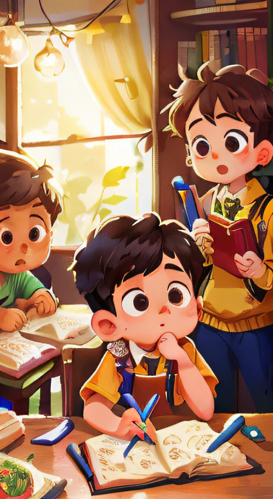 Many boys and girls study in the library，A tranquil，earnestly (Dining hall: 0.8), (tmasterpiece: 1.2) (realisticlying: 1.2) (Bokeh) (best qualityer) (Detailed skins: 1.3) (intricately details) (8K) (eye detailed) (sharp-focus), (unhappy)