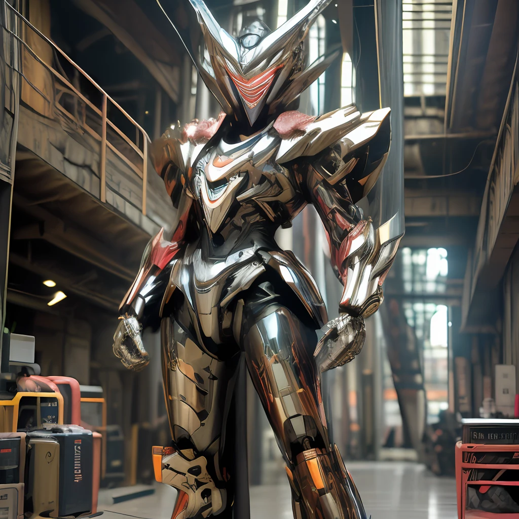 (((Overall shot,full body Esbian))),1girl in,(Realistic: 1.2), masutepiece, Best Quality, ultra-detailliert, hight resolution, Super Intricate Details, extremely detailed 8k CG wallpaper, (Full metal body:1.6,Fiber optic body: 1.2), (Realistic metallic glow), cowboy lens, Caustics, Reflectors, Ray tracing, (Light Theme,Devil theme),(( Metal red and silver body,Red body)),Kamen Rider,Gundam,nebulas, Dark Hero, Network Effects, 独奏,((Mechawood Sumui, Rounded mechanical parts, Rounded mechanical armor,full armor,fullface,Face guard,battle suits,Head dress)), Complex mechanical tights, mecha corset, Kimono, fully armoured, ((Holding a large gun in your hand)),Red Eyes, Glowing eyes, Eye Track, Random expressions, Random movement, ancient japanese architecture, Ponds, Starry sky, sky line, (( Colossal tits:1.7, low cut,Accentuated cleavage,perfectly proportions,Sensual female body:1.8,Overhanging udder,Feminine body line:1.8,Sensual female body lines:1.5)),城市,nighttime scene,natta,glowing sword in hand、With a big gun,Backgrounds are created automatically,Poses are created automatically,cloaks