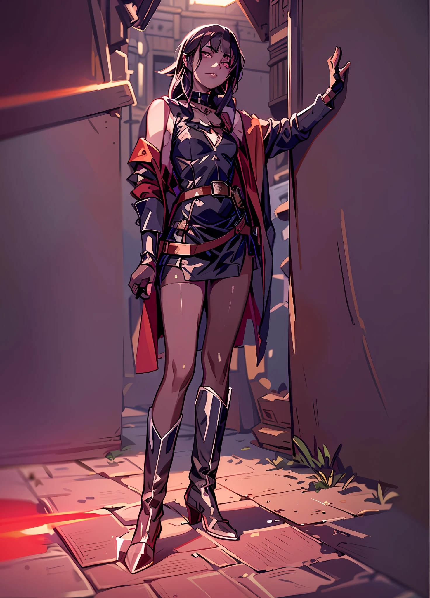 ((best quality)), ((masterpiece)), (detailed), ultra detailed, 1girl, solo
stare, looking at viewer, (interview:1.3),
1girl, beam, belt, black_hair, brown_hair, cape, collar, convenient_censoring, diffraction_spikes, dress, eyebrows_visible_through_hair, fingerless_gloves, gloves, glowing, glowing_weapon, hat, holding, laser, lens_flare, light_censor, light_rays, looking_at_viewer, magic, megumin, open_mouth, red_dress, red_eyes, short_hair, small_breasts, solo, sparkle, sparks, staff, thighhighs, witch_hat