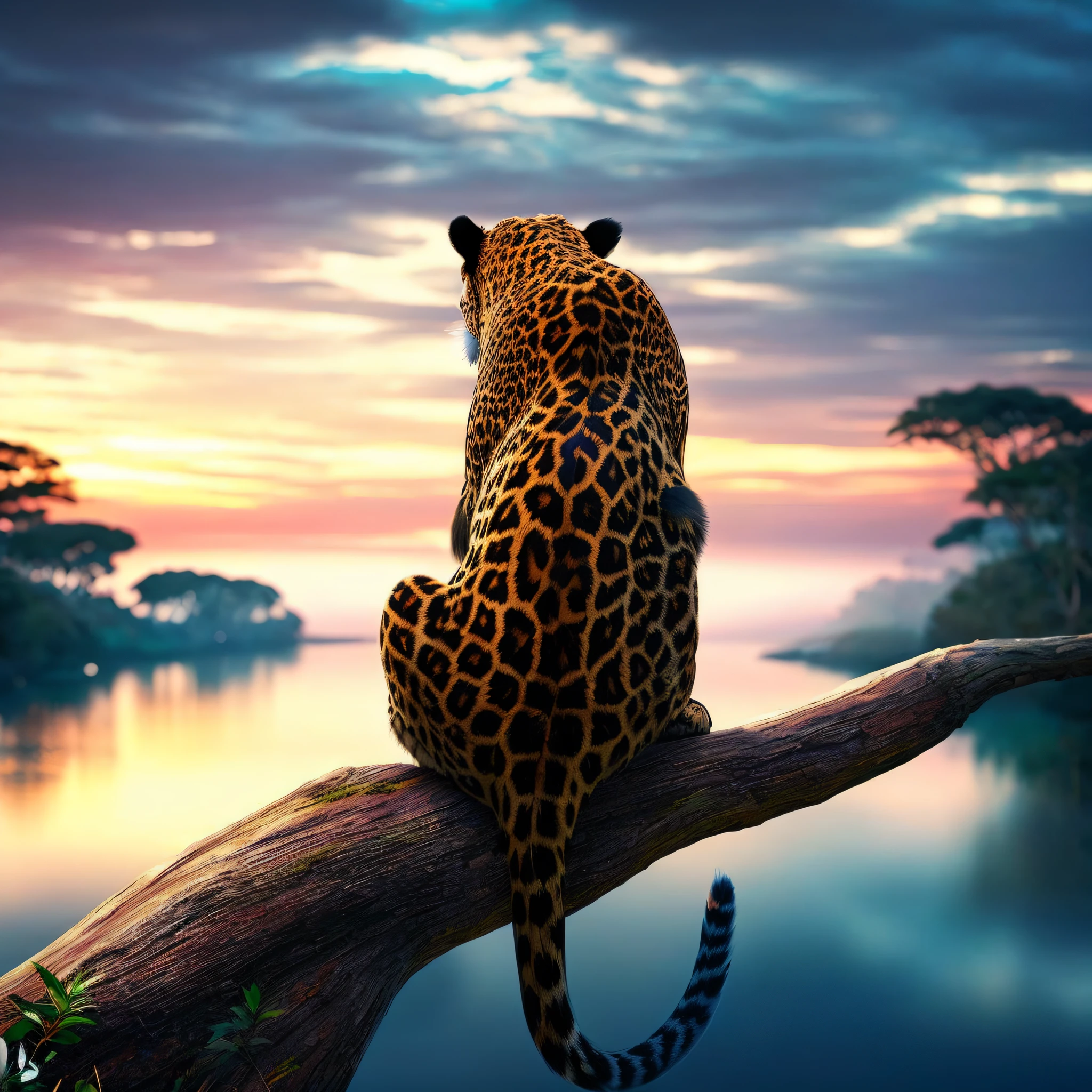 Araffe sitting on a branch looking at the sunset, arte digital animal foto, papel de parede hd, papel de parede hd, 3D render e pintura fosca, very realistic 3 d render, papel de parede bonito, Natureza Bonita, amazing cgi, high quality desktop wallpaper, Antecedentes altamente detalhados, 4 k papel de parede hd muito detalhado, Wallpapers, manchado ultra realista, paper awesome wallpaper, bela arte digital