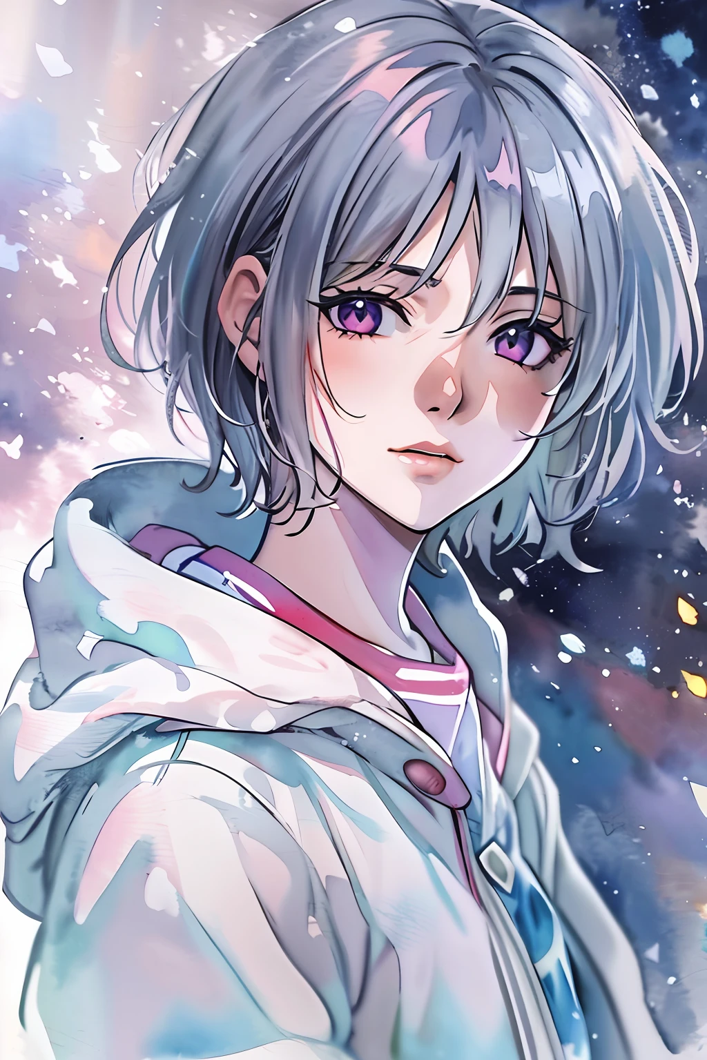 (highres, best quality:1.2), radiance, soft contours, beautiful drawing, upper body, concept art, detailed background, bright colors,
1girl, (8k, best quality, masterpiece:1.2),(best quality:1.0), (ultra highres:1.0), watercolor, 1girl, kyoani haruhi style, Nagato Yuki, short hair, snow, by agnes cecile, half body portrait, extremely luminous bright design, pastel colors, (ink:1.3), cold winter lights, traditional media, watercolor \(medium), watercolor background