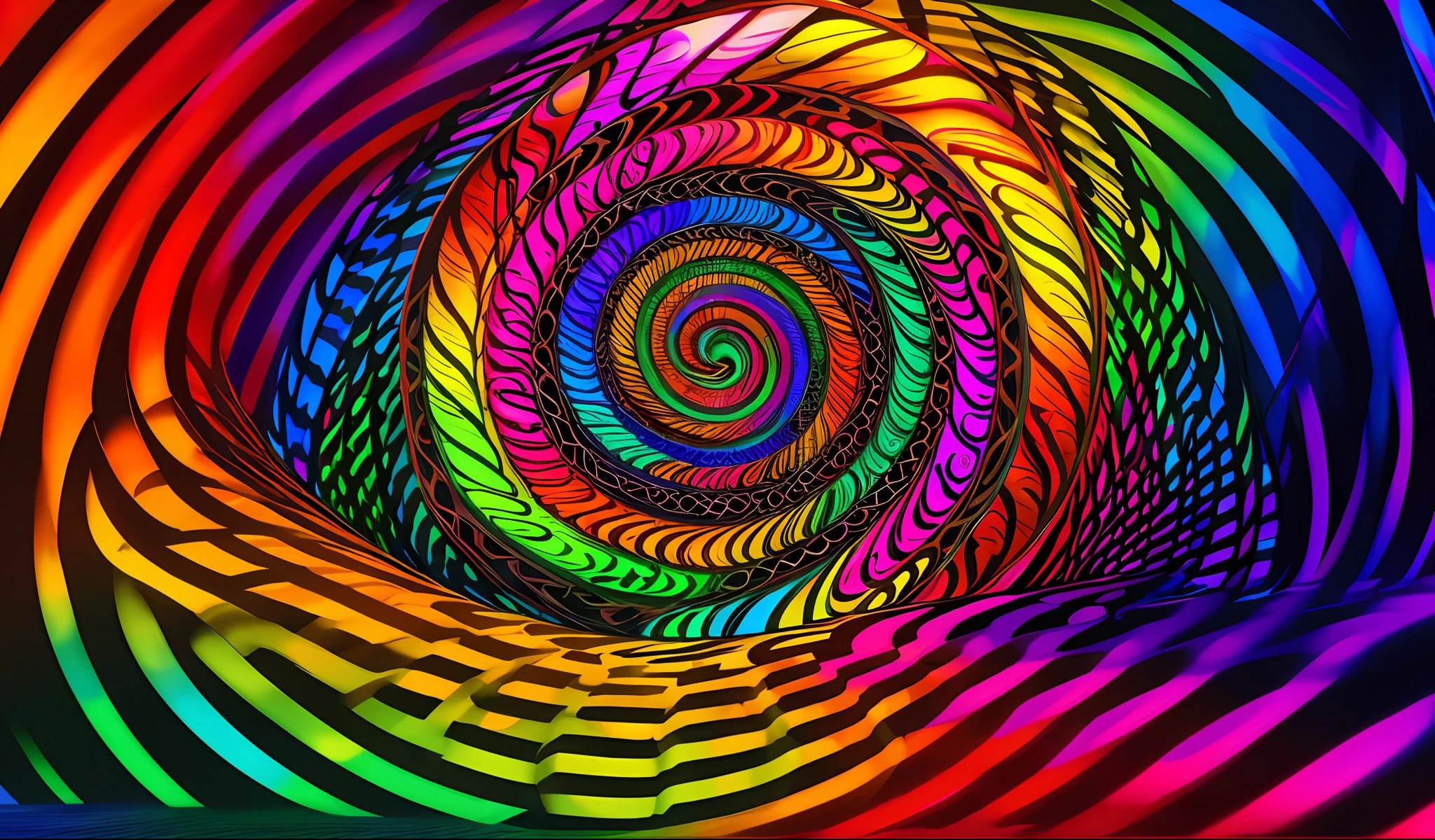 Colorful spiral design with black background, abstract psychedelic, Colorful biomorphs, illusion psychedelic art, The eye is a rainbow spiral, Psychedelic background, Psychedelic Digital Art, Surreal psychedelic design, Colorful and psychedelic, Psychedelic bright colors, Psychedelic multicolor, Vibrant psychedelic colors, LSD Trip, LSD ripples, psychedelic art style, Bright psychedelic colors