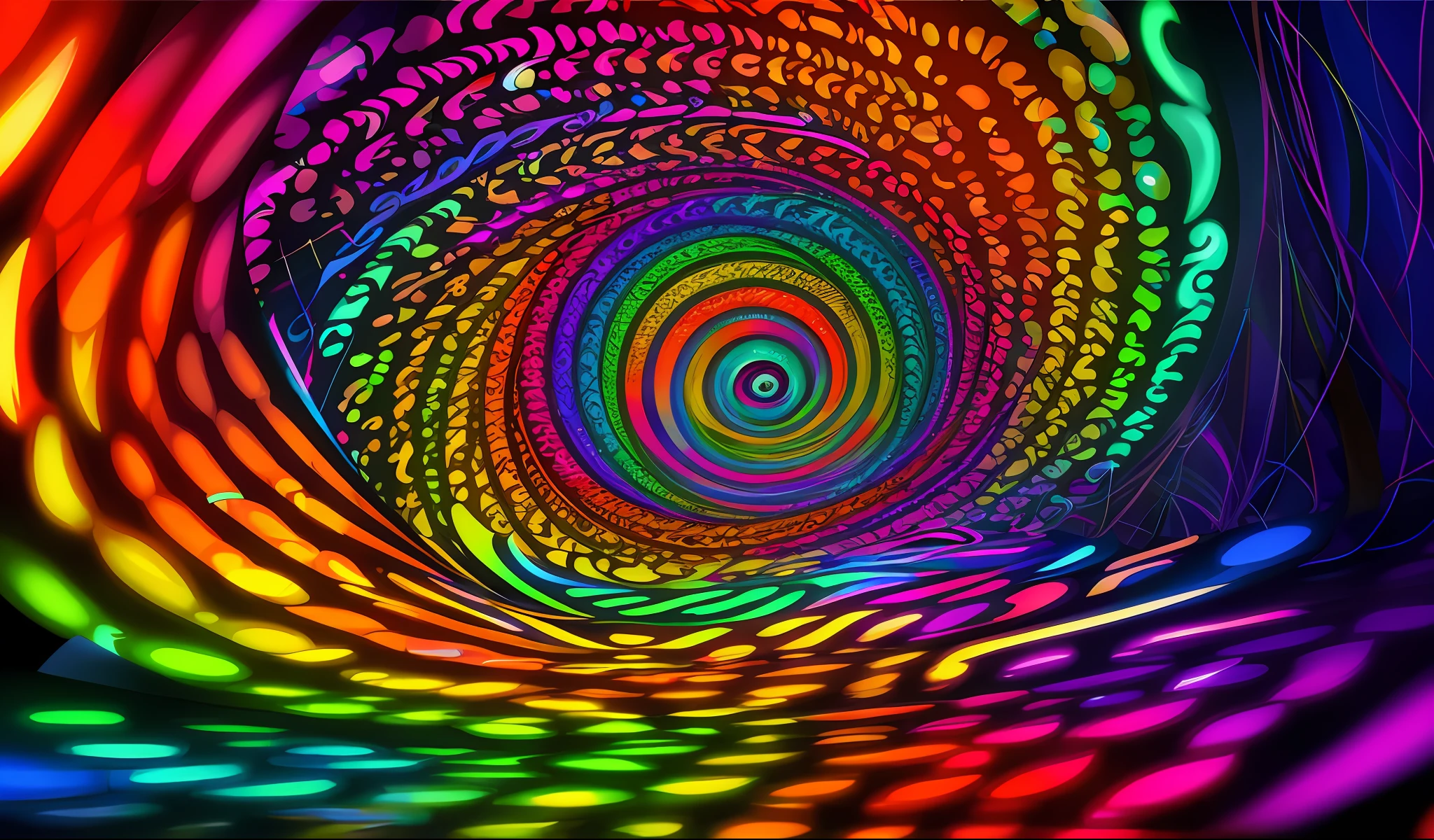 Colorful spiral design with black background, abstract psychedelic, Colorful biomorphs, illusion psychedelic art, The eye is a rainbow spiral, Psychedelic background, Psychedelic Digital Art, Surreal psychedelic design, Colorful and psychedelic, Psychedelic bright colors, Psychedelic multicolor, Vibrant psychedelic colors, LSD Trip, LSD ripples, psychedelic art style, Bright psychedelic colors