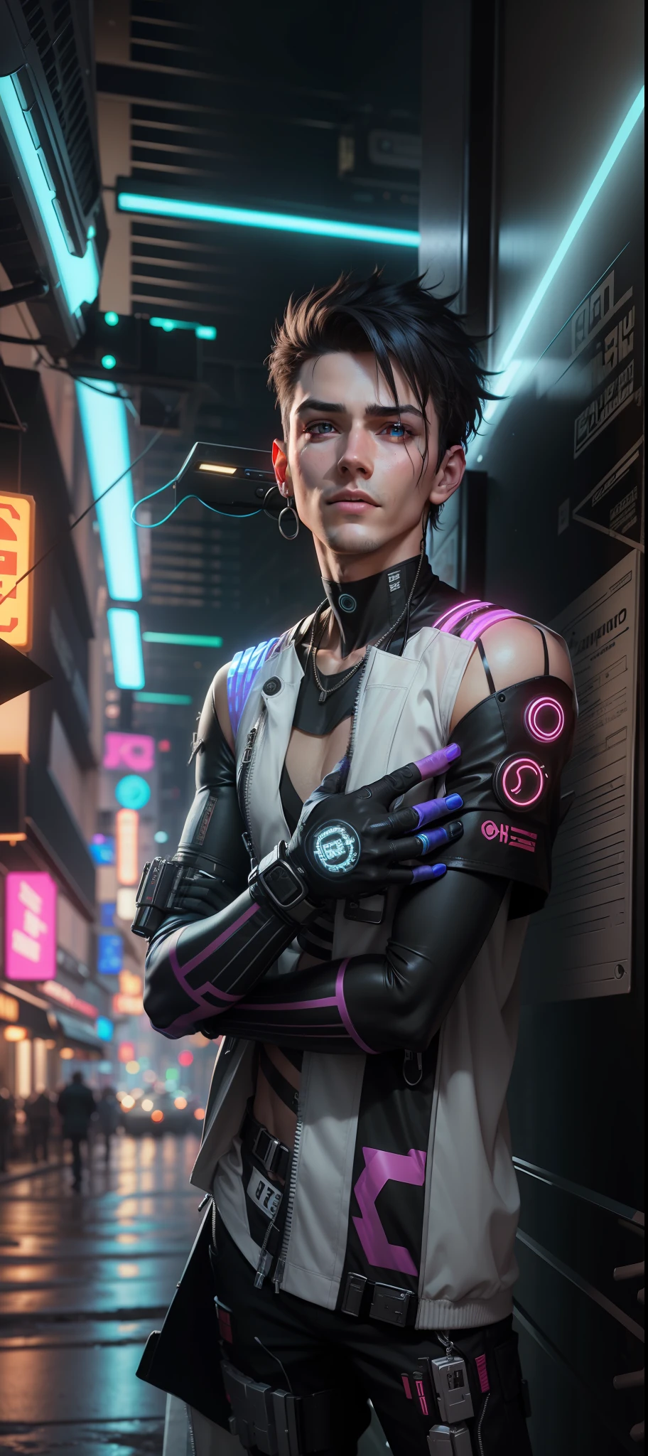 Handsome boy face smooth face realistic with 8k ultra realistic change baground cyberpunk neon