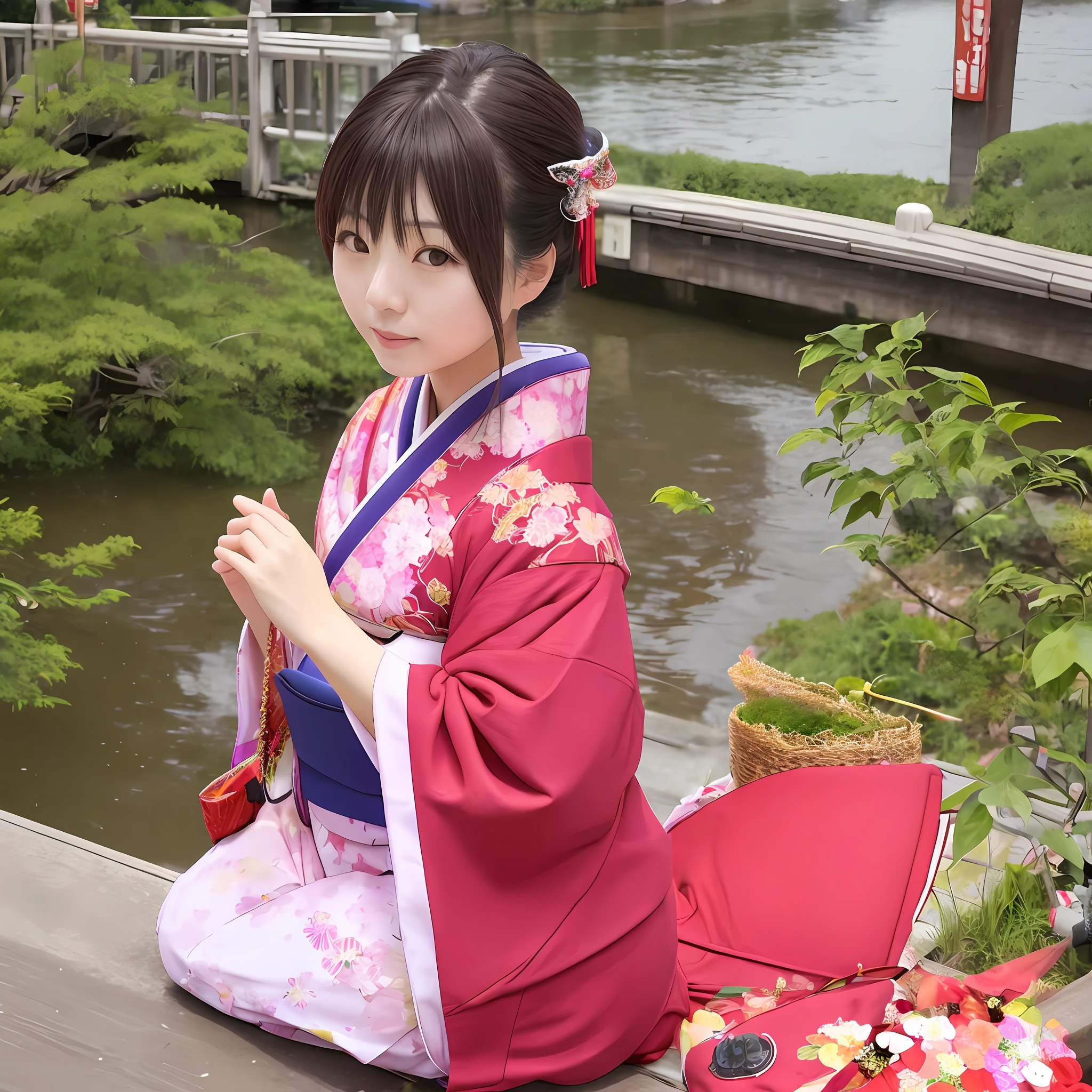 Beautiful Japanese woman on the bridge