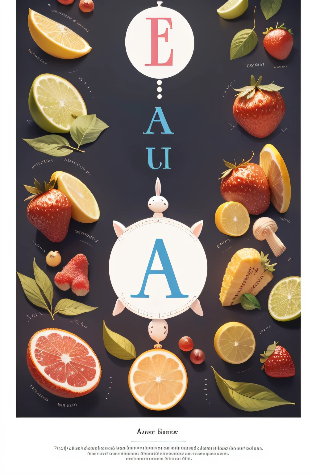 Create a fun cover for a children's book that doesn't exist yet, The book contains more than 40 children's activities on the complete alphabet, em um fundo branco, I don't want it to have characters, Titles or written words, Quero que tenha algumas letras separadas, Frutas, objetos e animais.