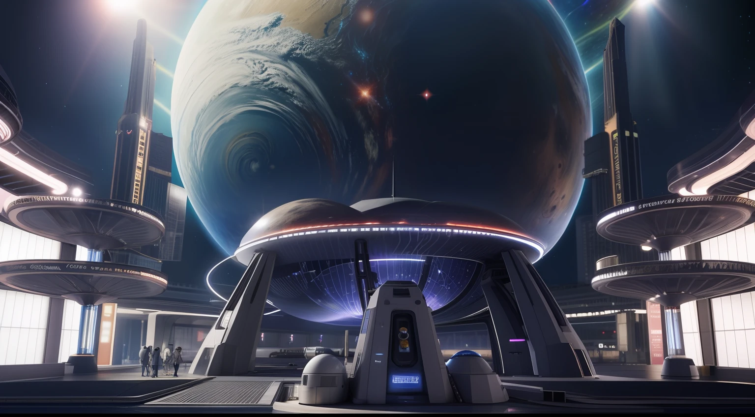 cosmic space、high details, High quality, 8K、A planet that seems to be inhabited by aliens、