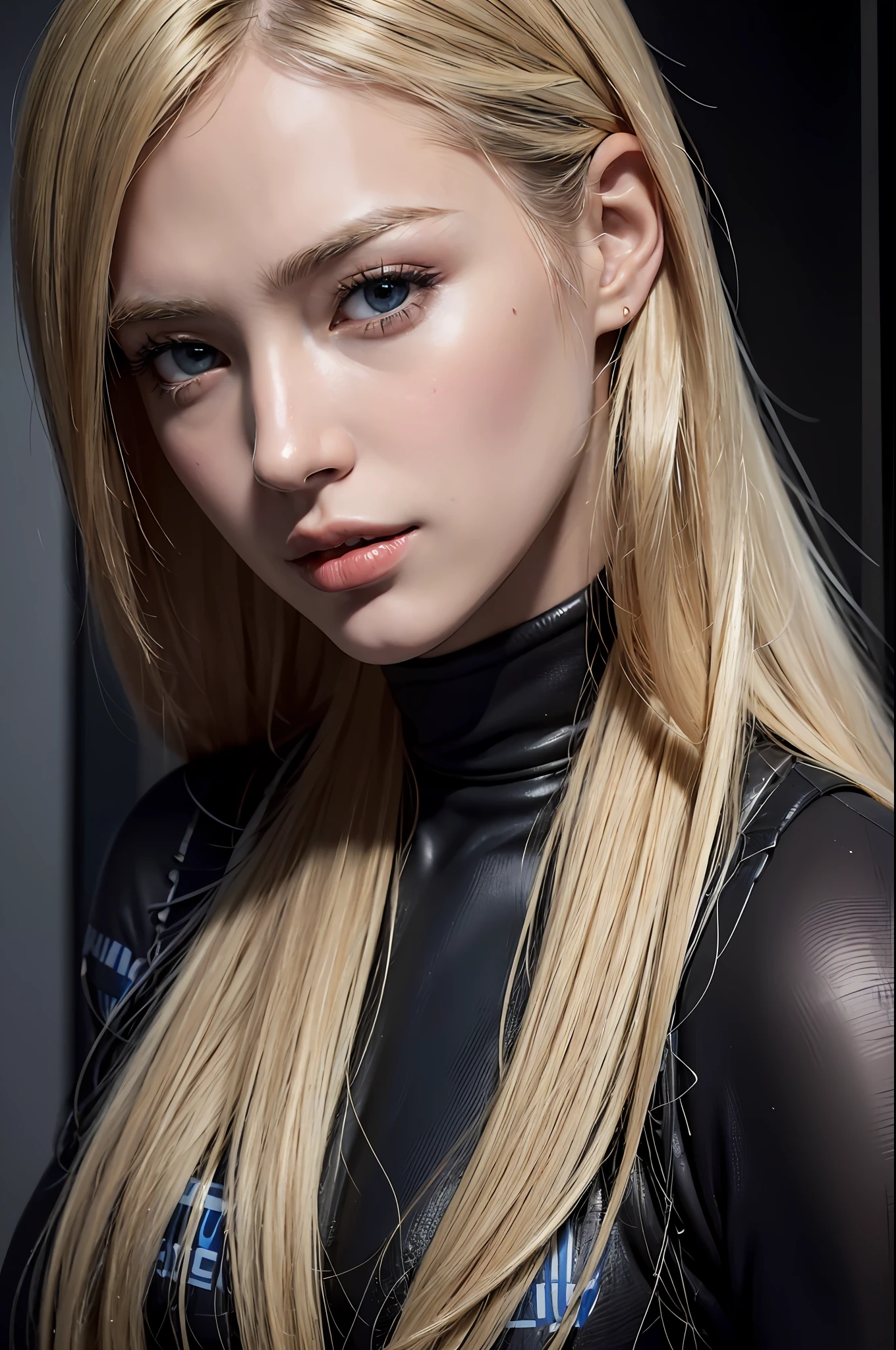 Best quality, masterpiece, ultra high res, (photorealistic:1.4), raw photo, (close up:1.5), 1 girl, long blonde hair, detailed eyes and face, (wearing racing suit likes police uniform, military harness, holding a machinegun), in the dark, deep shadow, low key, cowboy shot full-lenght body, ((open eyes:1)), fires, smokes,
