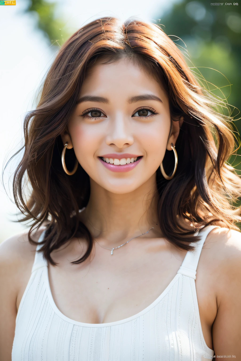 (8k, best quality, masterpiece, ultra high resolution: 1.2) Photo devuma Latina, brunette, curly hair, big eyes, (detailed_face), wide smile