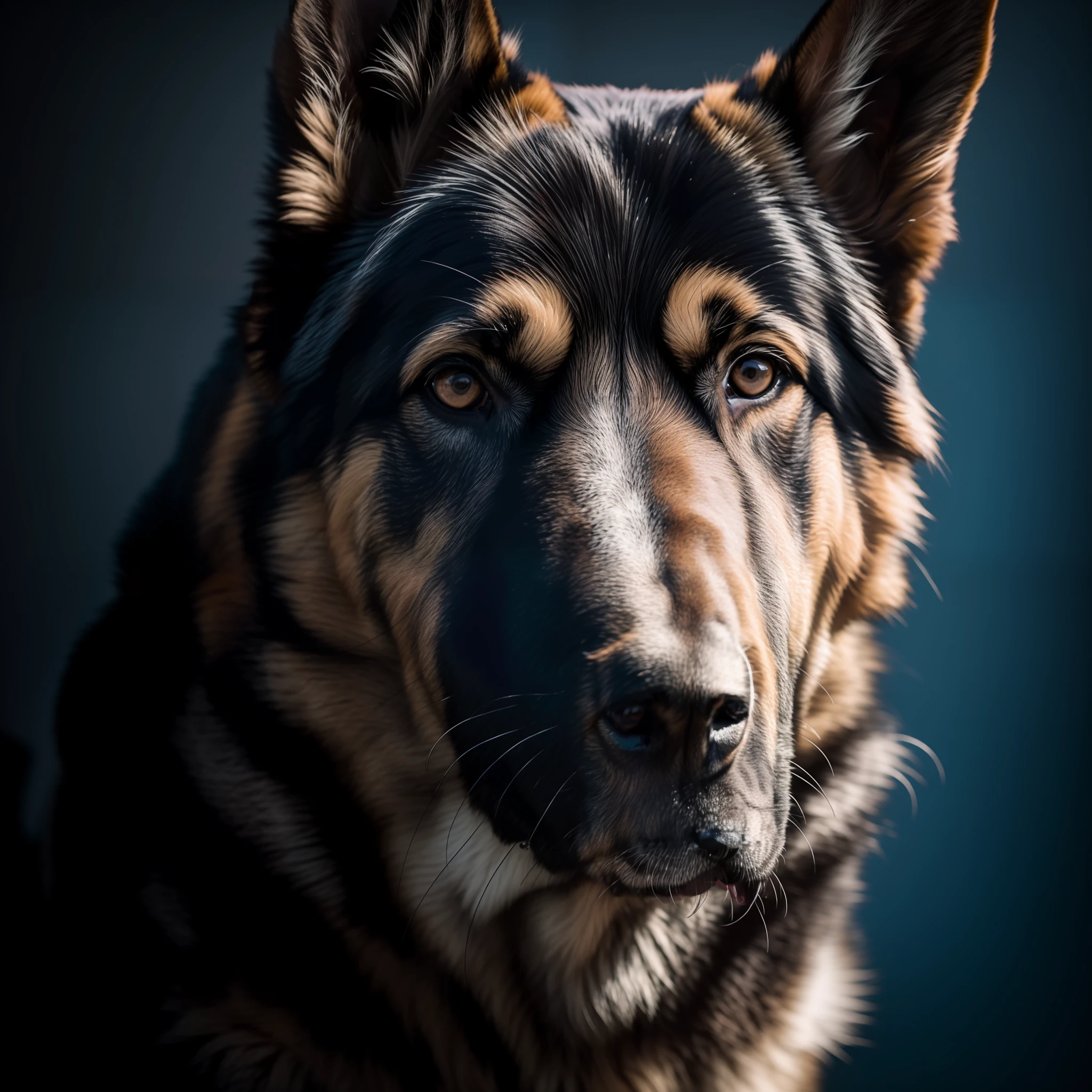 German Shepherd dog, detalhes altamente intrincados,pequenos detalhes insanos, ((Autorretrato frontal)), 8k UHD, DSLR, grain of film, pintura fotorrealista Fujifilm XT3 arte midjourney,