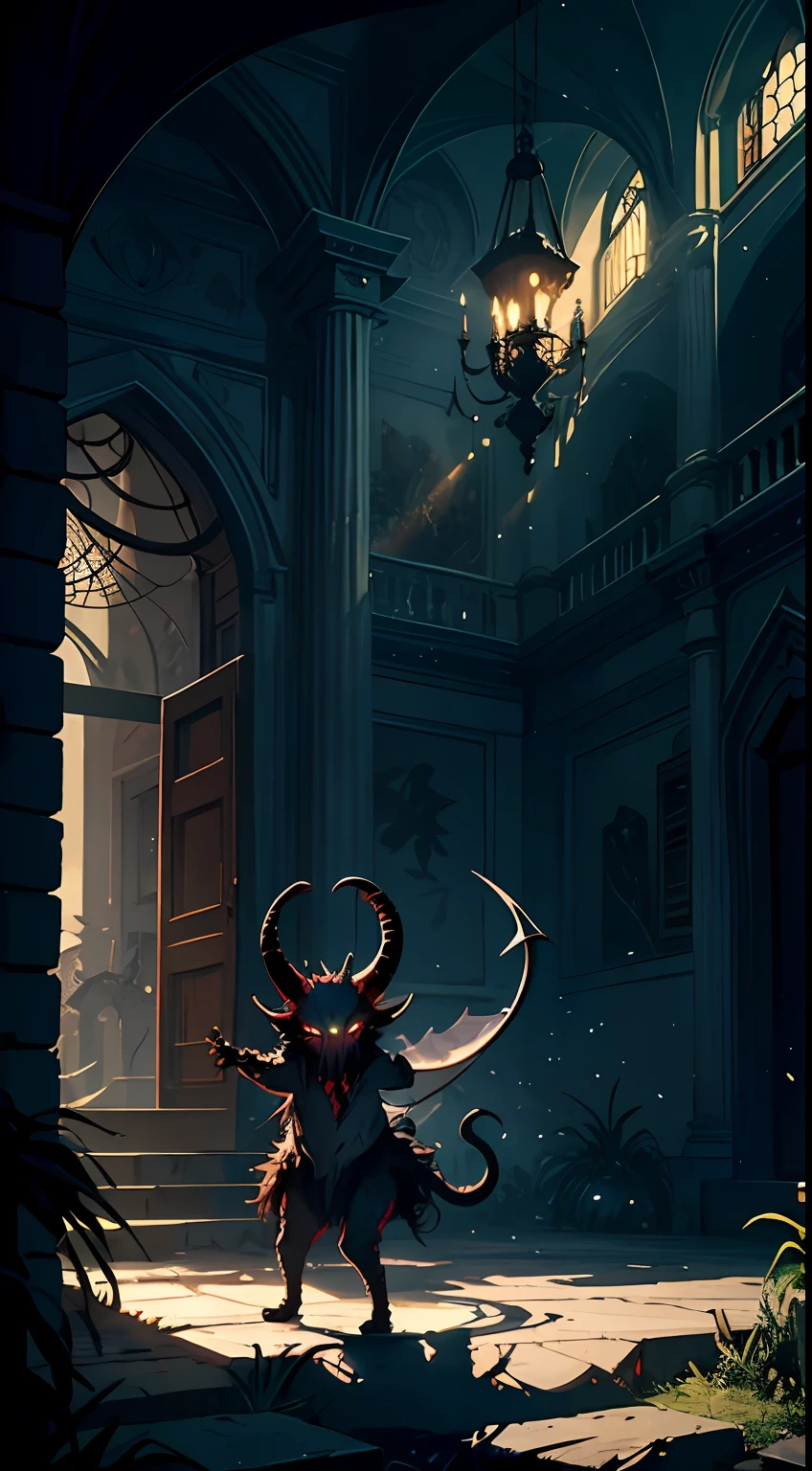 A huge demon from hell，standing on your feet，（It has snake-like scales on its body），（Detailed face description），Handheld magic weapon，The vista is a bloody battlefield of carnage，The vista is of various imps dancing with their teeth and paws，（Dark black tones），（8k wallpaper），（CG style），（Watercolor style painting），（Noticeable light and shadow effects），（Ray traching），(There is light particle tracing)，（Fantasy mythological style)，style of surrealism，（Unreal Engine5），（Extremely expressive drawing technique），（Masterpiece），（Made by a master），（Photography Award），RAY