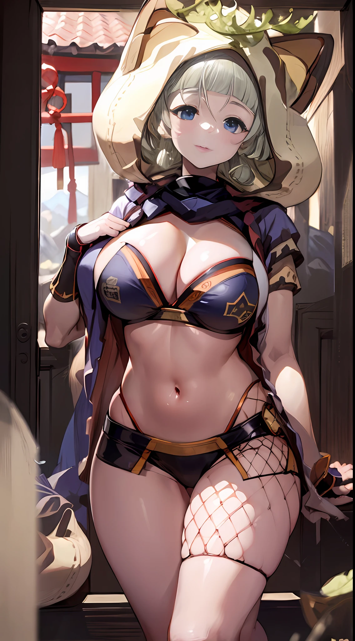 (NSTDA.:1.2), (10, beste-Qualit, master-piece: 1.4), ultra-high resolution, (lifelike, photorealistic portrait: 1.48), 30 years old, A Beautiful Girl, Tall, gigantic breasts, Famous Japanese actors, Blue Eyes, Head tilt, cowboy shot, from the front, looking at the audience, A little shredded., Beautiful lake, Zeiss 150mm F/ 2.8 Hasselblad, In Japanese shrines, Whole body, foot, Ultra-Wide Angle