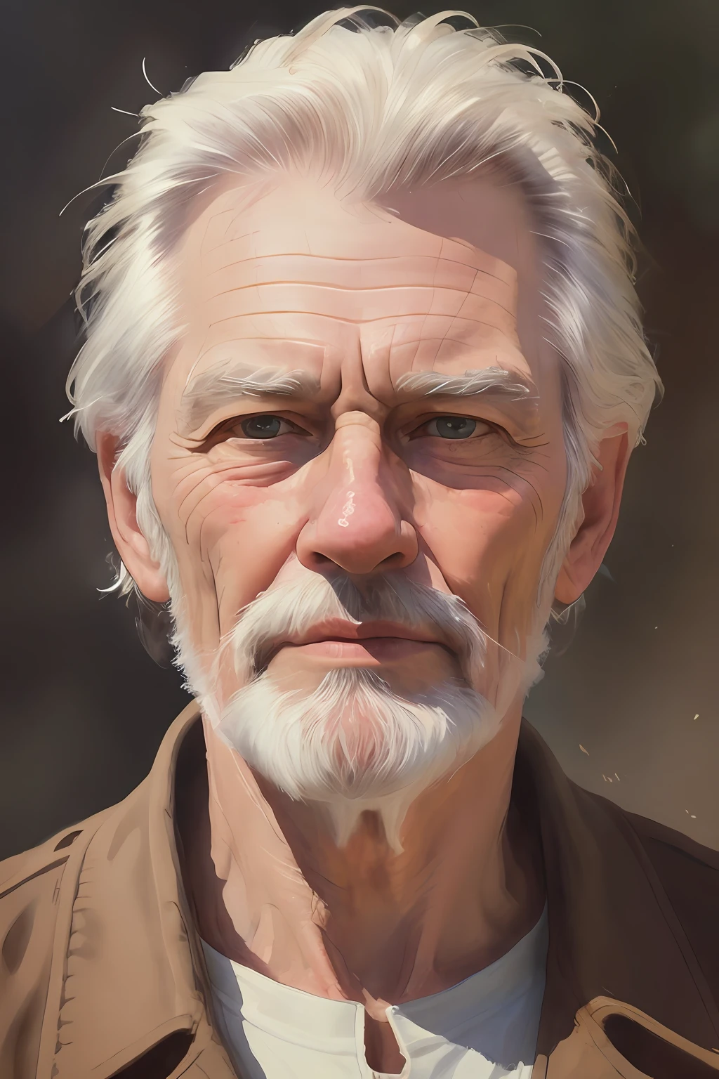 epic high-quality artwork of a oldman, oil painting, (rough brush strokes:1.4),(masterpiece, realistic:1.4), (extremely intricate:1.2)>, close shot ,An old man portrait,(upper body:1.2), (( Detail in Face)), (( detail eyes)), (from front:1.3), looking at viewer, italian, head tilt, wind, cloud, sunlight, outdoor, 1girl, solo, BREAK, cinematic light, ultra high res, 8k uhd, film grain, perfect anatomy, exquisitely detailed skin, best shadow, delicate, RAW,highres,