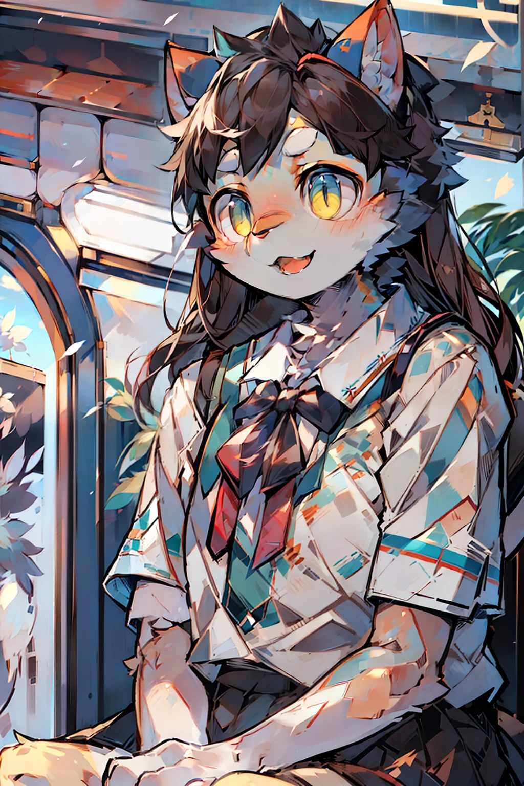 Low angle shot,arafed asian woman in a short skirt and bow tie sitting on a train, cute schoolgirl, japanese girl school uniform, wearing japanese school uniform, japanese school uniform, a hyperrealistic schoolgirl, dressed as schoolgirl, hyperrealistic schoolgirl, wearing school uniform, realistic schoolgirl, girl wearing uniform, wearing a school uniform, of a schoolgirl posing, full body, nice skin, glowing skin, nice thighs,glowing thigh, glowing legs