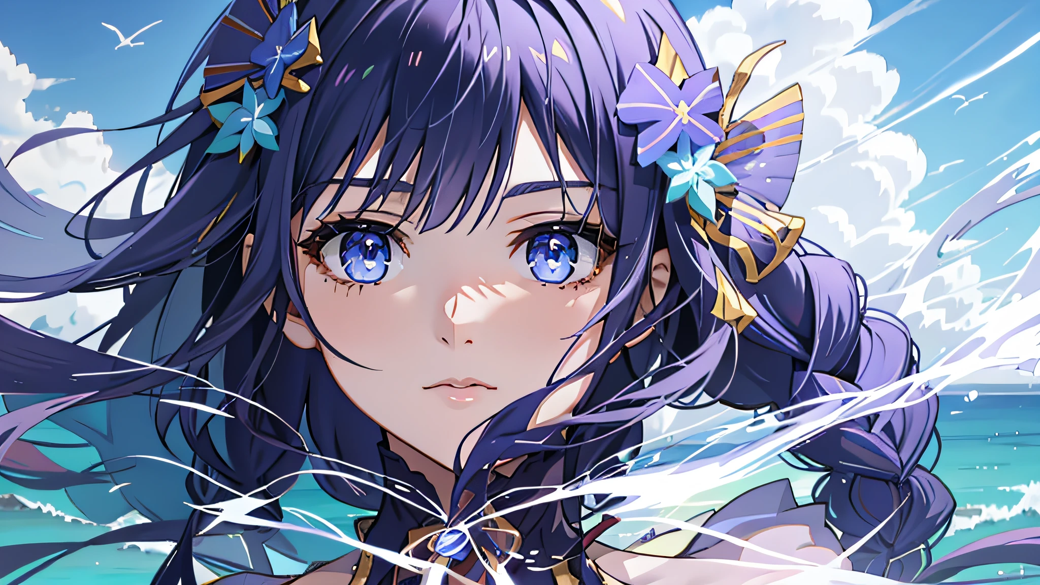 Anime girl with blue eyes in water, wallpaper anime blue water, Detailed digital anime art, blue watery eyes, Guviz, Guweiz on ArtStation Pixiv, Stunning anime face portrait, Watery blue eyes, azure blue watery eyes, a beautiful anime portrait, style of anime4 K, Guweiz in Pixiv ArtStation, Beautiful anime artwork