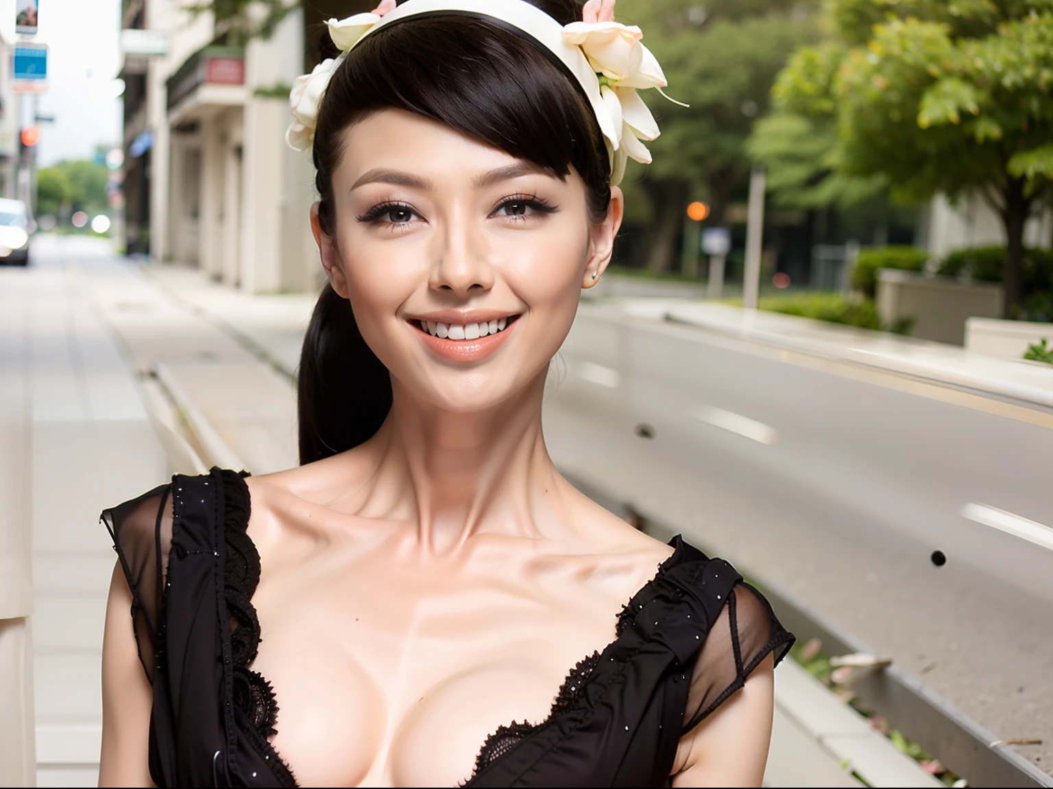Fashion model 20 years old [[[[closeup cleavage]]]], [[[[boobgasm]]]], [[[[coll]]]], [[[[bshoulders]]]], perfect  eyes, Perfect iris，Perfect lips，perfect teeth，Perfect skin，Long face，slender nose，Soft front light，hdr，Movie girl，long whitr hair，Long hair with a shawl，Long hair like a waterfall，Green trees and flowers in the background，（pastel colour：1.2）